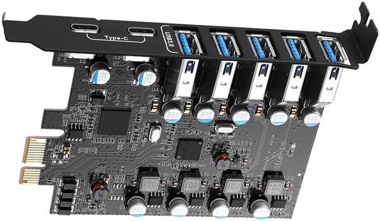 Jansicotek Superspeed 7 Ports PCI-E to USB 3.0 Expansion Card - (2X USB C - 5X USB A) - PCI Express(PCIe) Expansion Card USB Card for Desktop PC Support Win XP Win7 Win 8 Win 10 Win 11 Linux