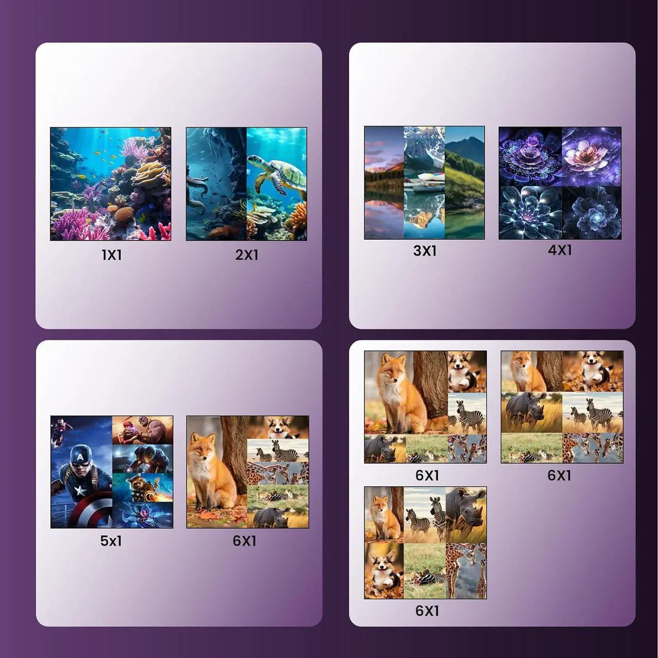 Alt view image 3 of 7 - Jansicotek HDMI 6x1 Multi-Viewer Seamless Switch 1080p 4K@30Hz 8 Viewing Modes Multi HDMI Viewer 6 in 1 Out HDMI Switch 6 Port with Remote Control