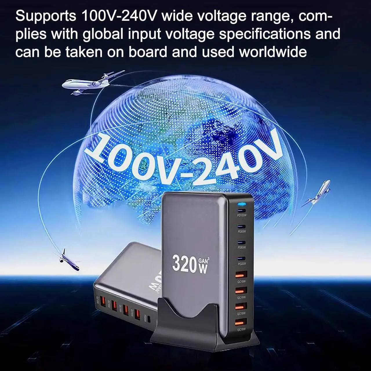 Alt view image 7 of 7 - Jansicotek 8-Prots 320W GaN III 8 Ports USB C Fast Charging Station Hub Mobile Phone Quick Charging Type C Desk GaN Tech Laptop USB C Power Adapter Block for IPhone Samsung