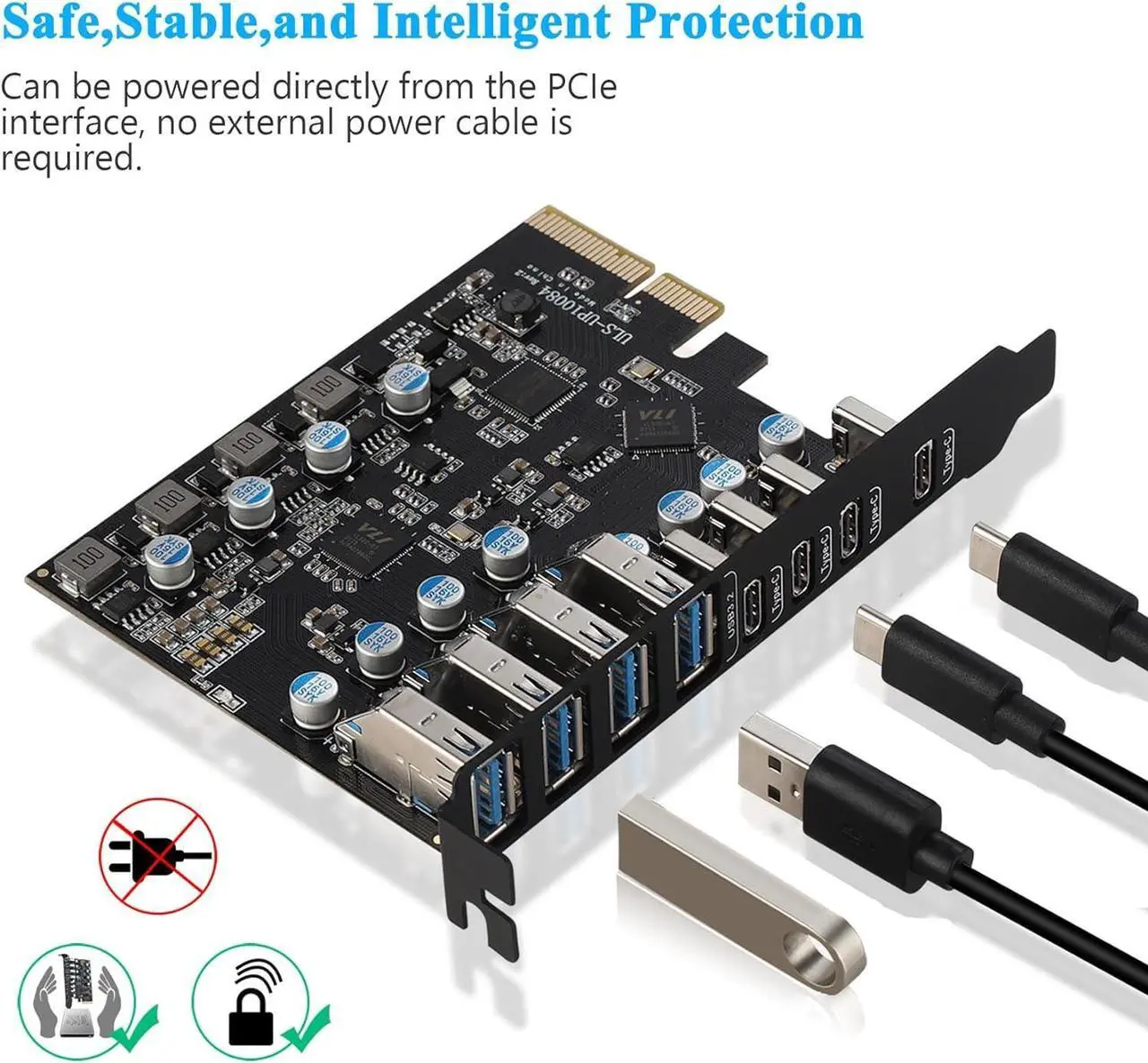 Jansicotek 10Gbps Superspeed 8-Ports PCI-E to USB 3.2 Gen2 Expansion ...