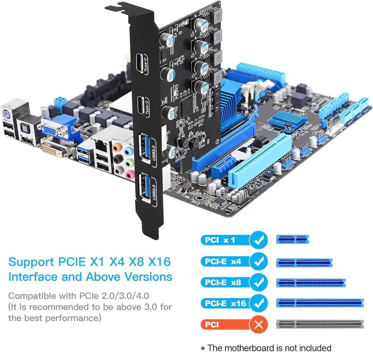 Alt view image 2 of 7 - Jansicotek PCI-E to USB 3.0 4-Port (2X Type USB C - 2 USB A) Expansion Card,PCI Express USB Add in Card, Internal USB3 Hub Converter for Desktop PC Host Card Support Windows 10/8/7/XP and MAC OS