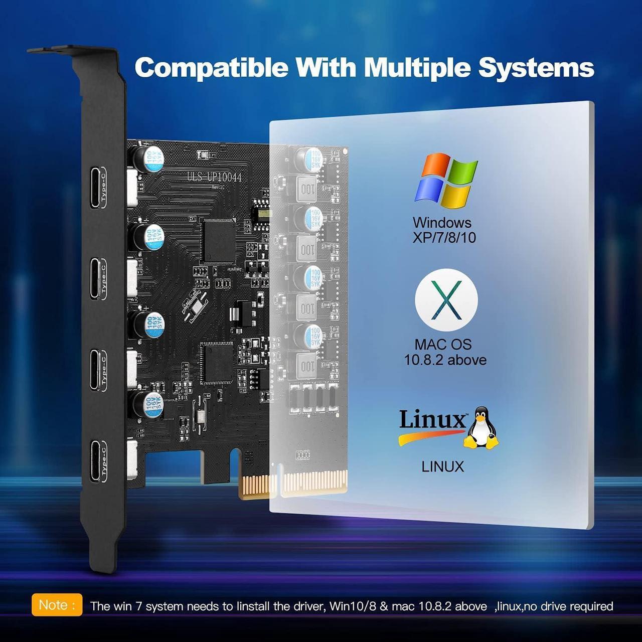 Alt view image 4 of 7 - Jansicotek 10Gbps Superspeed 4-Ports PCI-E to USB 3.2 Expansion Card -4*10Gbps Type-C - PCI Express(PCIe) Expansion Card USB Card for Desktop PC Support Win XP Win7/8/10