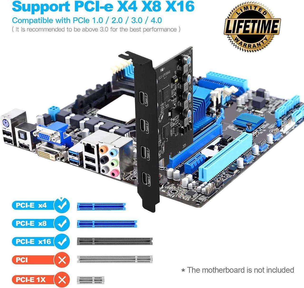 Alt view image 3 of 7 - Jansicotek Pcie USB Card Pcie USB 3.2, 4-Port Pcie Expansion Card Type-C 10Gbps High Speed Transmission Stable Power USB 3.2 Front Expansion Card- (4X USB C)
