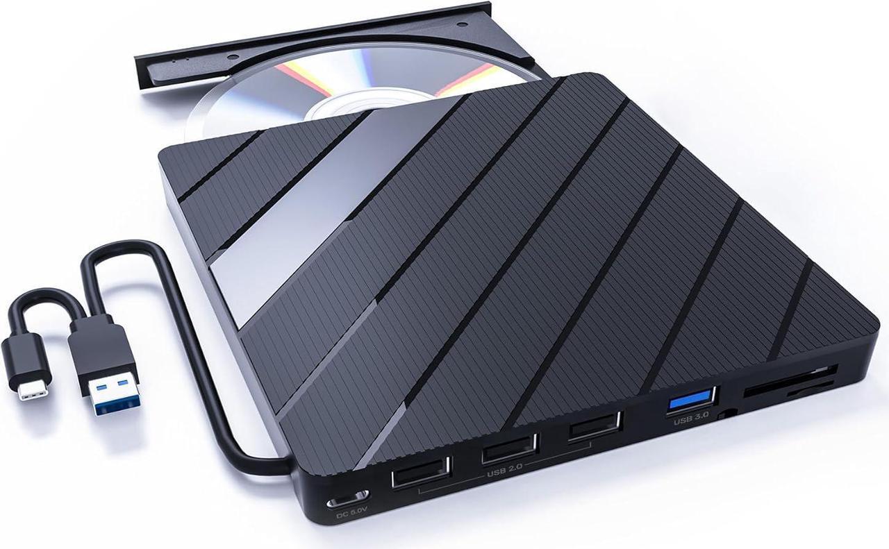 Main image of Jansicotek 8-in-1 External CD DVD Drive, USB3.0/USB C Portable CD DVD Player with Card Reader USB Hub CD ROM Burner Reader Supports Windows11/10/8.1/8/7/vista/2003/XP/2000/, Linux, Mac 10 OS