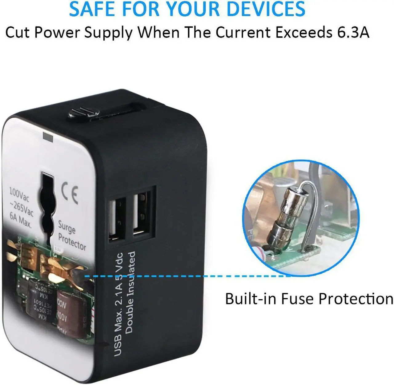 Alt view image 6 of 7 - Jansicotek Universal All in One Worldwide Travel Power Plug Wall AC Adapter Charger with Dual USB Charging Ports for USA EU UK AUS