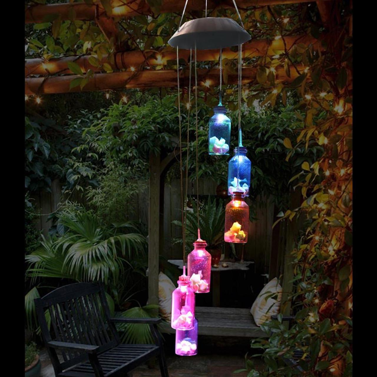 Alt view image 2 of 7 - Jansicotek Romantic LED Wind Chime Lights Solar Color Changing Solar Mobile Wind Chimes Lights Night Light For Home, Party, Festival, Garden,Christmas Decoration with Spinning Hook-  Lucky Star Bottle
