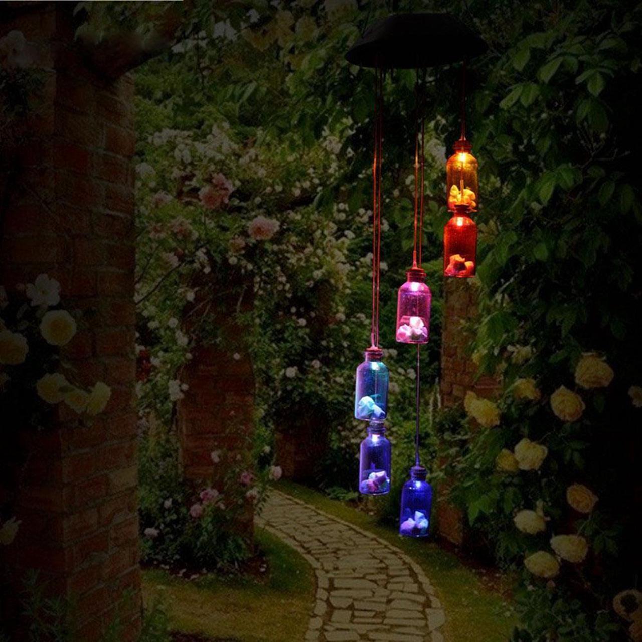 Alt view image 6 of 7 - Jansicotek Romantic LED Wind Chime Lights Solar Color Changing Solar Mobile Wind Chimes Lights Night Light For Home, Party, Festival, Garden,Christmas Decoration with Spinning Hook-  Lucky Star Bottle