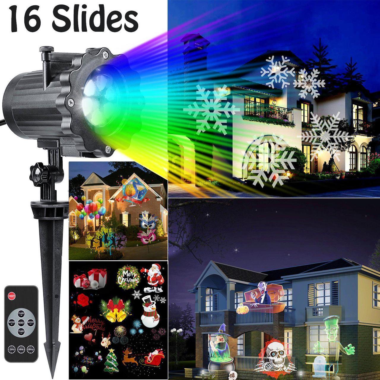 Jansicotek LED Projector Light, Waterproof Outdoor / Indoor Landscape Decoration Lighting with 16 Excluxive Design Slides for Halloween Christmas New Year Birthday Party