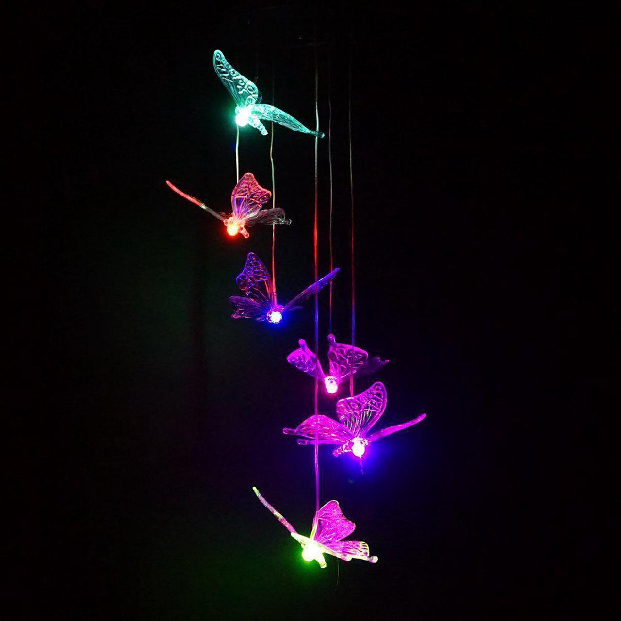 Alt view image 2 of 7 - Jansicotek Color-Changing LED Solar Mobile Wind Chime LED Changing Light Color Waterproof Six Transparent Butterfly Wind Chimes For Home Party Night Garden Decoration