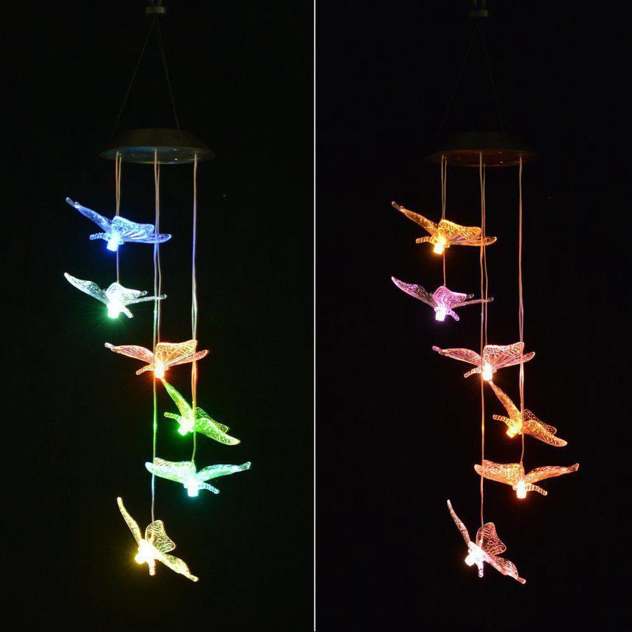 Alt view image 6 of 7 - Jansicotek Color-Changing LED Solar Mobile Wind Chime LED Changing Light Color Waterproof Six Transparent Butterfly Wind Chimes For Home Party Night Garden Decoration