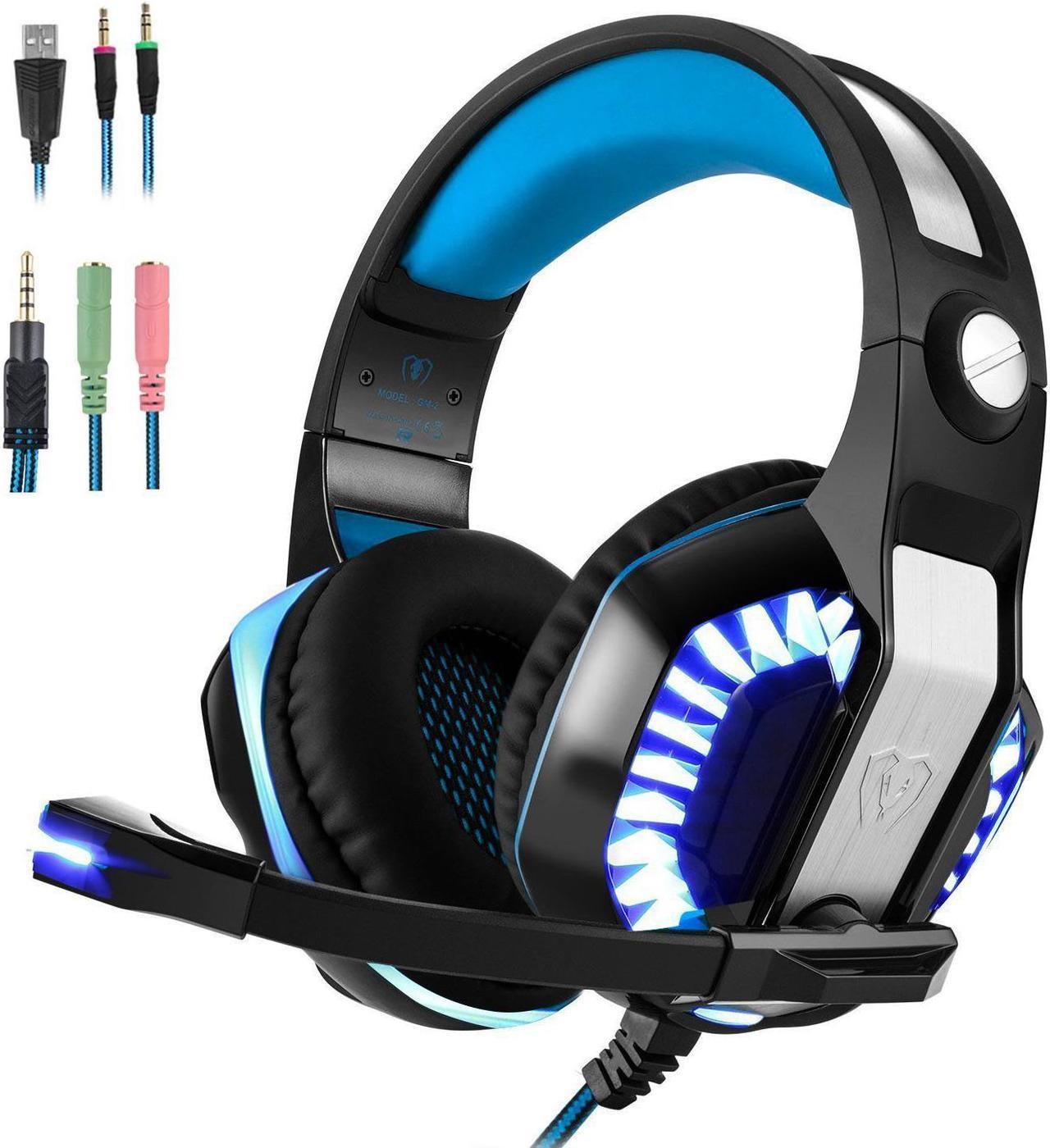 Beexcellent GM-2 Gaming Headset with Mic - Sound Clarity, Noise Reduction Headphones with LED Lights | Soft & Comfy Ear-Pads | Y Splitter for PlayStation 4, Xbox One, PC, Laptops, Smartphones, Blue