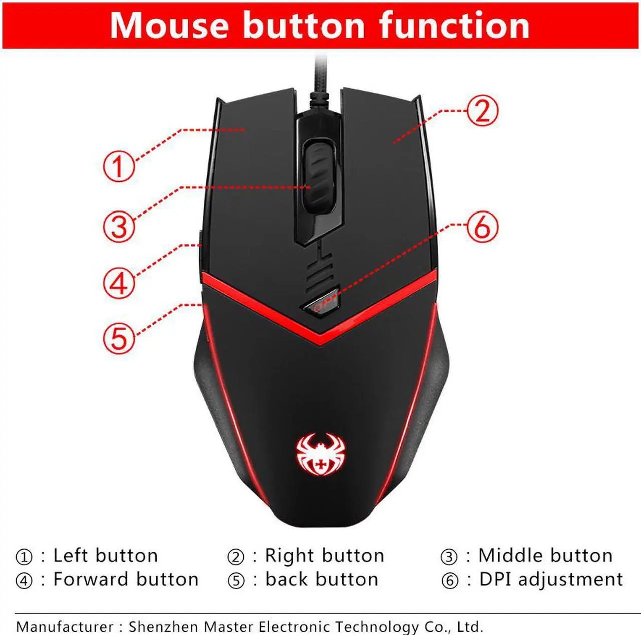 Alt view image 4 of 7 - ZELOTES Gaming Mouse Wired [ Programmable ][ Breathing Light ] [ 3200 DPI ] [ Weight Tuning Set ],  PC,Computer Gamer Mice, 6 Buttons for Both Hands- Black