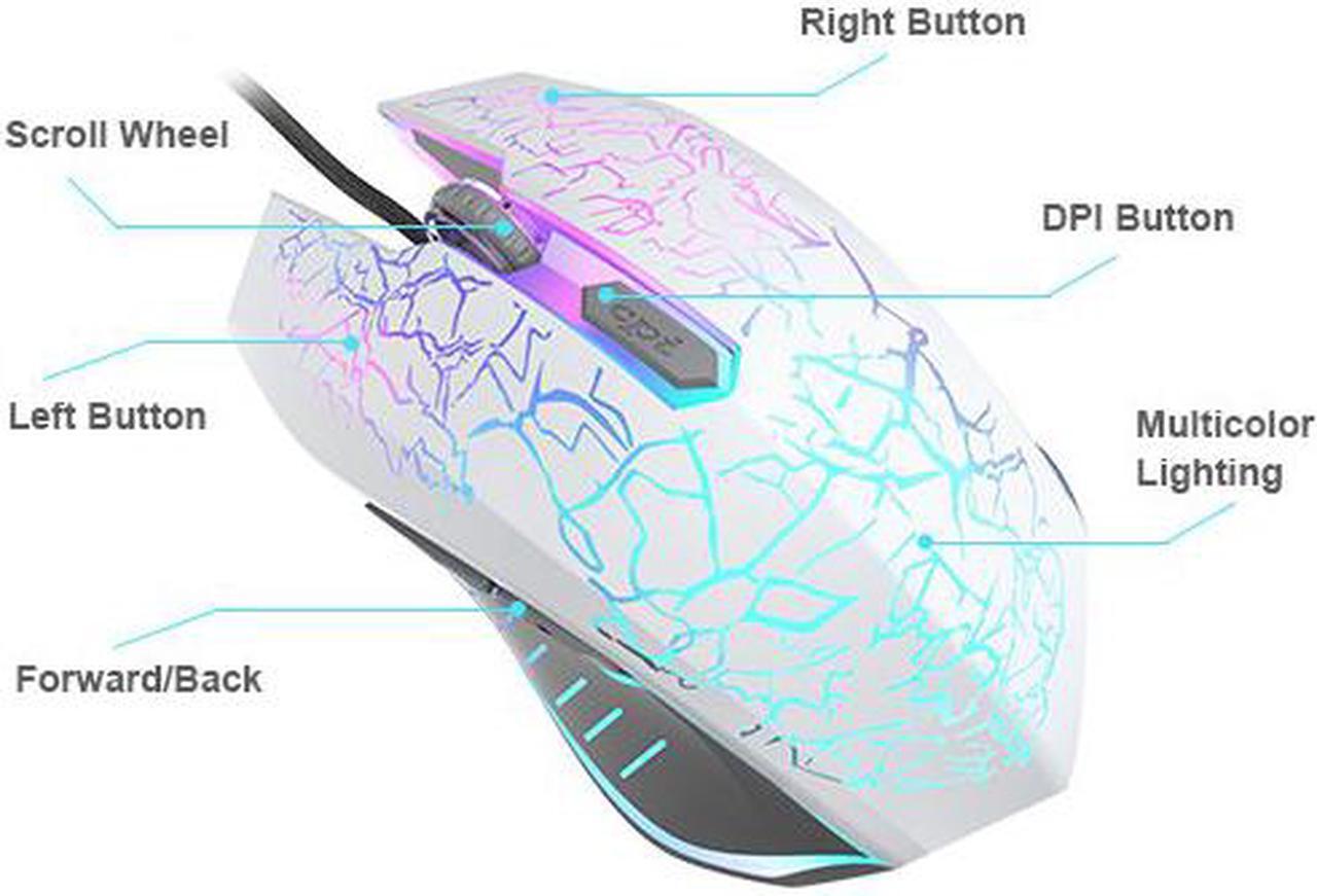 Alt view image 3 of 7 - Jansicotek Gaming Mouse Wired [2400 DPI]  [ Breathing Light] Ergonomic Game Computer Mice with 6 Buttons for PC,Gamer,White