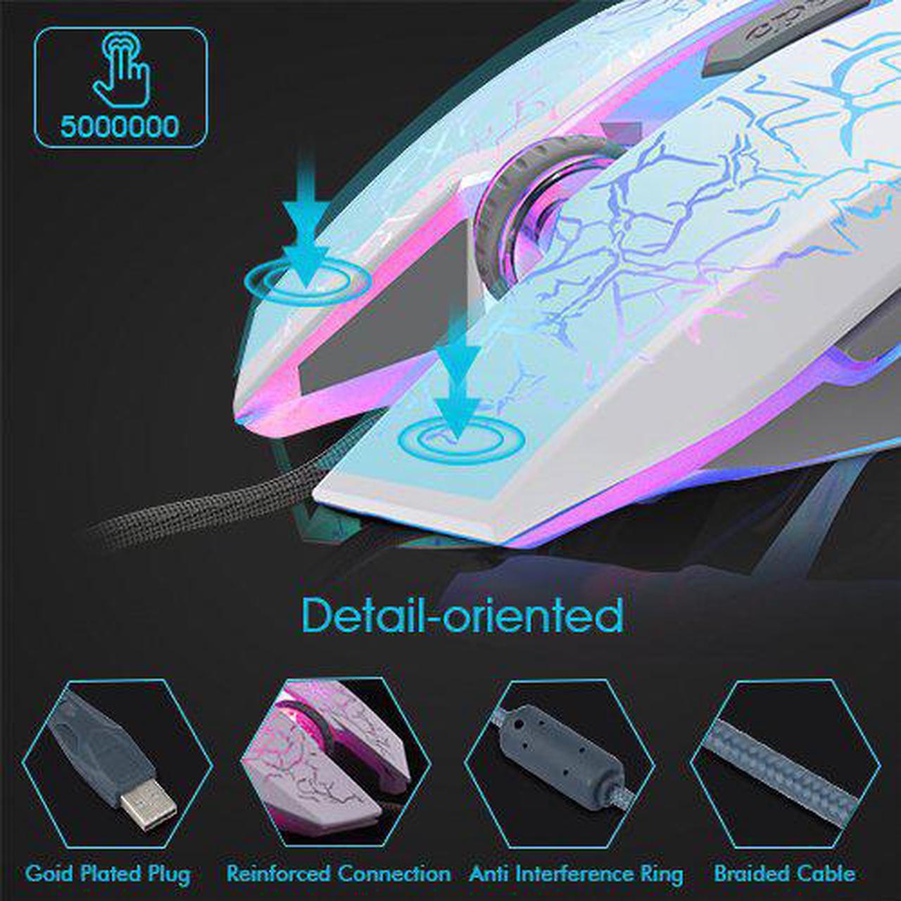 Alt view image 6 of 7 - Jansicotek Gaming Mouse Wired [2400 DPI]  [ Breathing Light] Ergonomic Game Computer Mice with 6 Buttons for PC,Gamer,White