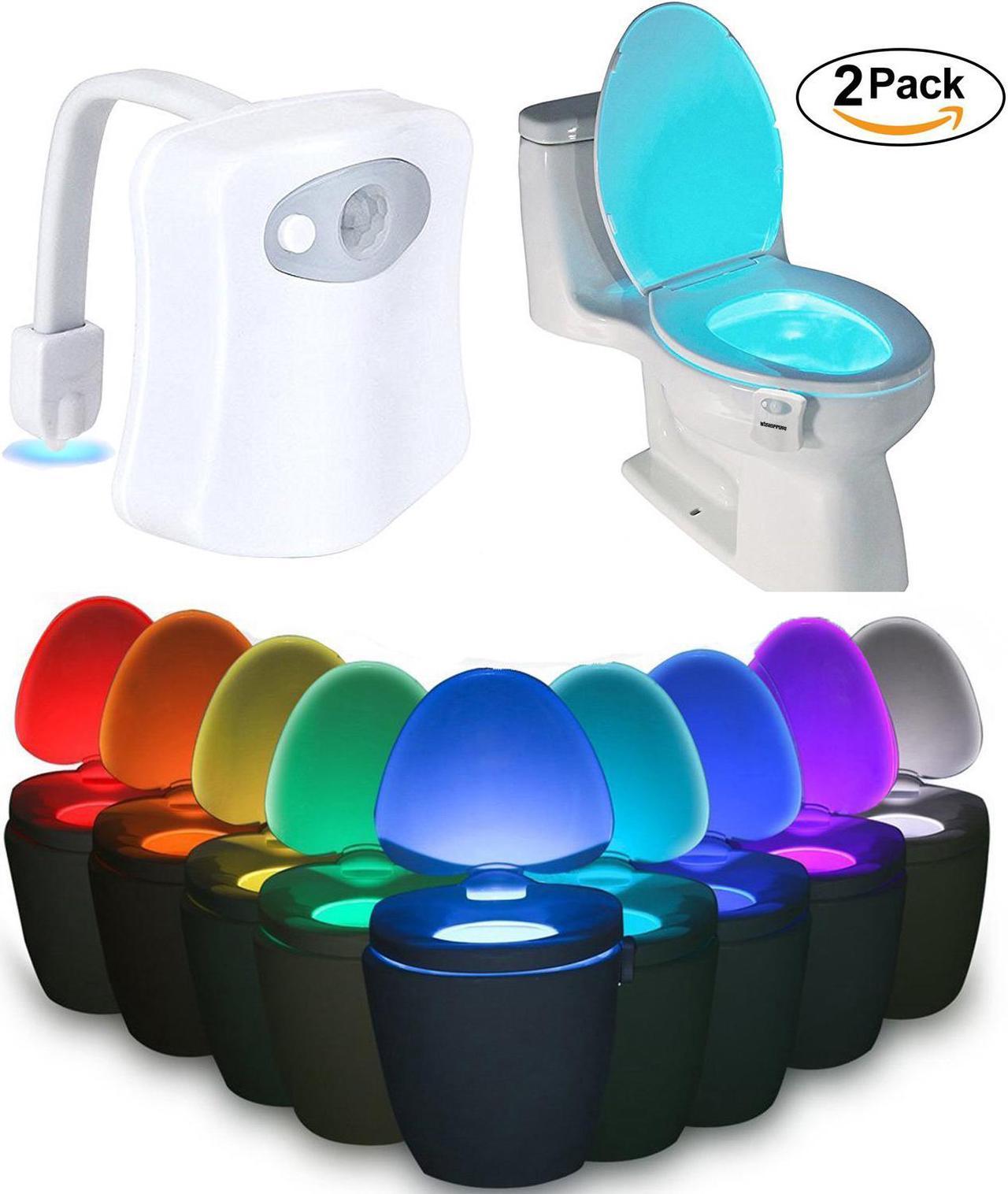 Motion Sensor Toilet Light, Body Auto Motion Activated LED Toilet Seat Bowl Night Light Lamp 8-Color Changing Tolit lights (2 Pack)