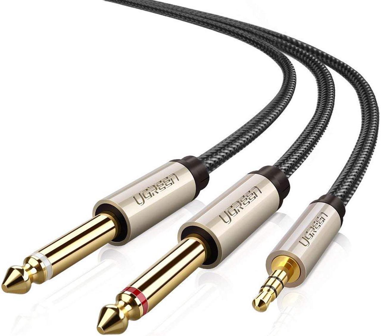 Jansicotek 3.5mm to Double 6.35MM Stereo Jack Audio Cable Gold Plated 3.5mm 1/8 TRS to 6.35mm 1/4 TS Mono Y-Cable Splitter Cord for iPhone Multimedia Speakers and Home Stereo Systems - Black, 6FT