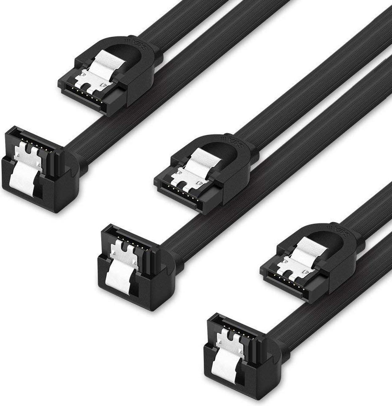 Jansicotek  3pcs 90 Degree SATA III 6.0 Gbps Cable with Locking Latch 18 Inch for SATA HDD, SSD, CD Driver, CD Writer