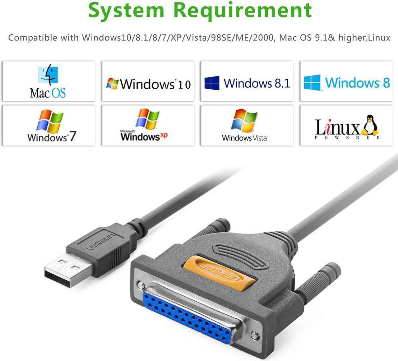 Alt view image 4 of 7 - Jansicotek USB to Printer DB25 25-Pin Parallel Port Cable Adapter Connector IEEE 1284 Converter for Laptop Desktop PC Supports Windows, Mac OS, Linux, 1meter/3.3ft