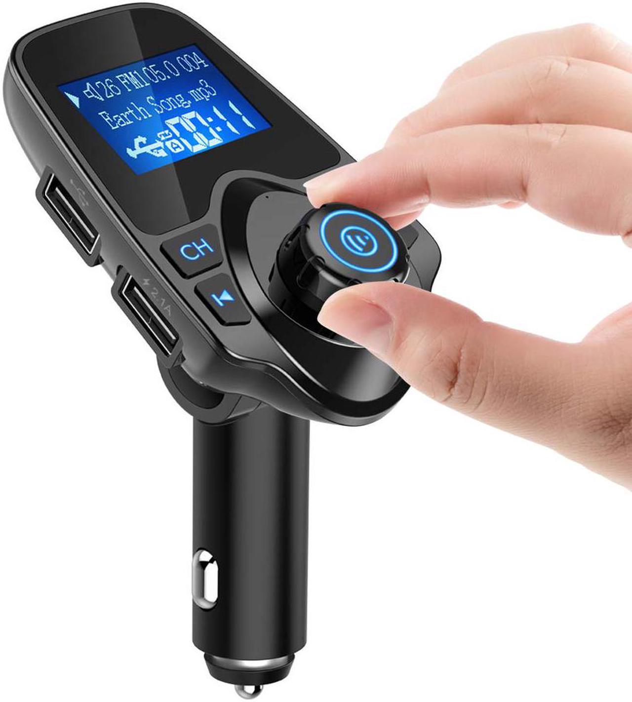 Jansicotek Bluetooth FM Transmitter for Car, Wireless Bluetooth Radio Transmitter Adapter with Hand-Free Calling and 1.44 LCD Display, Music Player Support TF Card USB Flash Drive AUX Input/Output