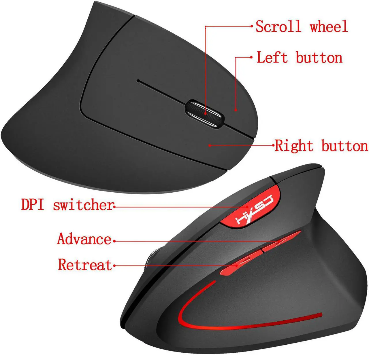 Alt view image 5 of 7 - HXSJ Vertical Mouse 2.4G Wireless Mouse Rechargeable Mouse Built-In 600 MA Battery Adjustable 2400Dpi for Windows 7/8/Vista/XP/2000 suitable for Office&Games -Gray