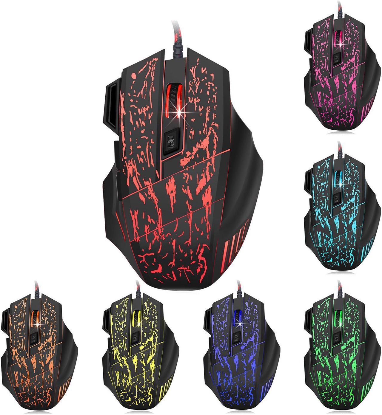 HXSJ Crack glows Wired Gaming Mouse 5500DPI Adjustable 7 Buttons Cable USB LED Optical Gamer Mouse For PC Computer Laptop Mice