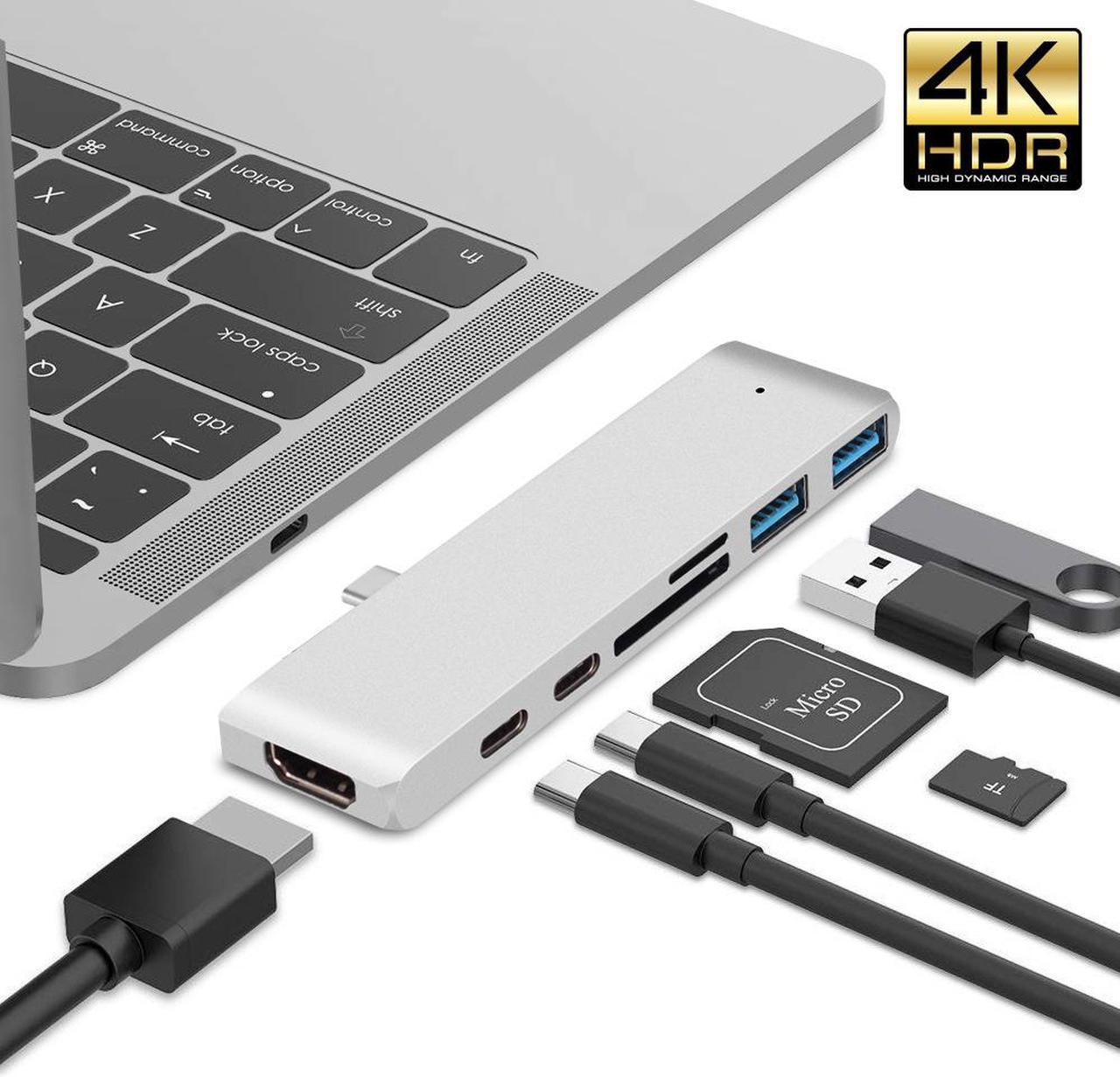 Jansicotek USB C Hub 7-in-1 Type-C Adapter Hub Connect USB 3.0, 4K HDMI Port, SD and MicroSD Card, 40Gbps Thunderbolt 3 Port, USB C Power Delivery for MacBook 2016/2017 and More USB C Devices-Silver