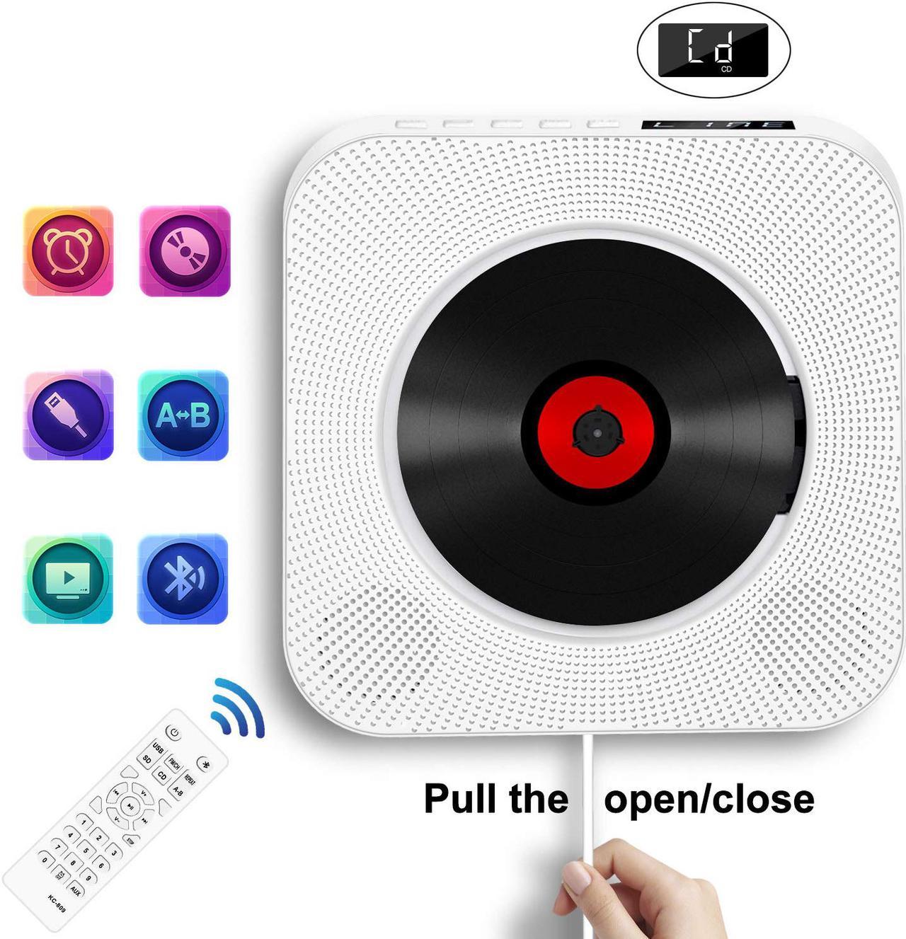 Jansicotek Portable Bluetooth CD Player, Wall Mountable CD Player Built-in HiFi Speakers with Remote for Music Player Support FM Radio USB Playing 3.5mm Headphone Jack for Home