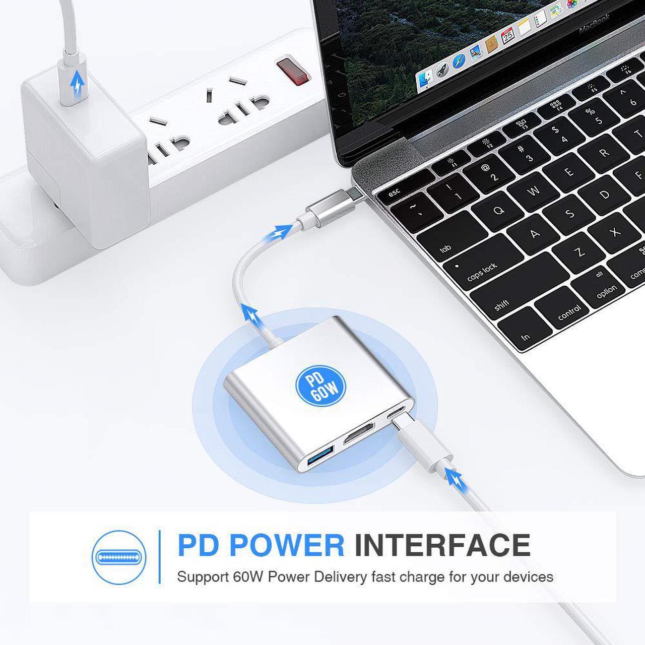 Alt view image 5 of 7 - Jansicotek USB C to HDMI Adapter, USB Type C Adapter Multiport AV Converter with 4K HDMI Output, USB 3.0 Port and USB-C Charging Port Compatible MacBook/iMac/Chromebook/Samsung/Projector/Monitor