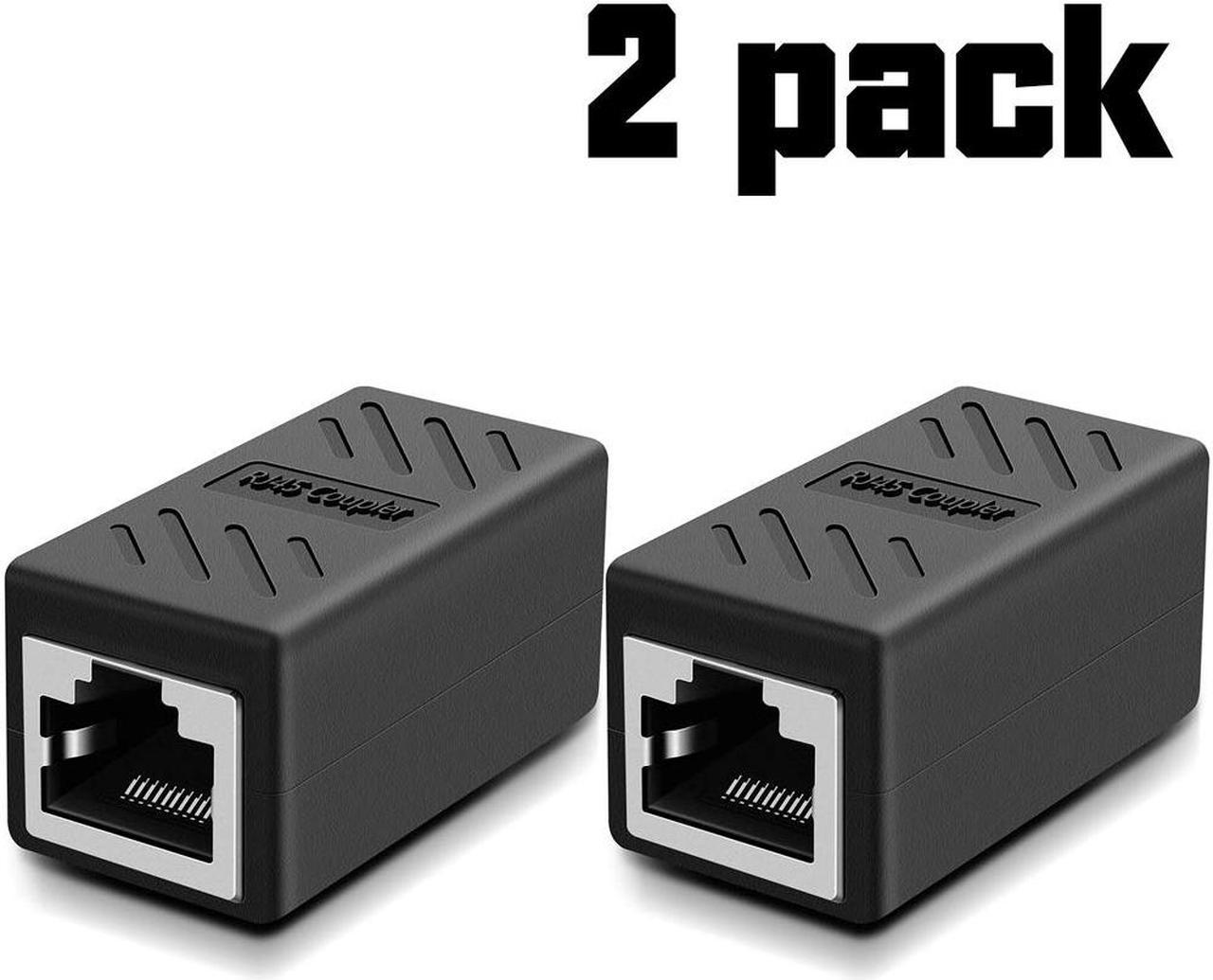 Jansicotek RJ45 Coupler,  Ethernet Cable Extender Adapter for Cat7 Cat6 Cat5e, Ethernet Cable Coupler (Black-2 Pack)