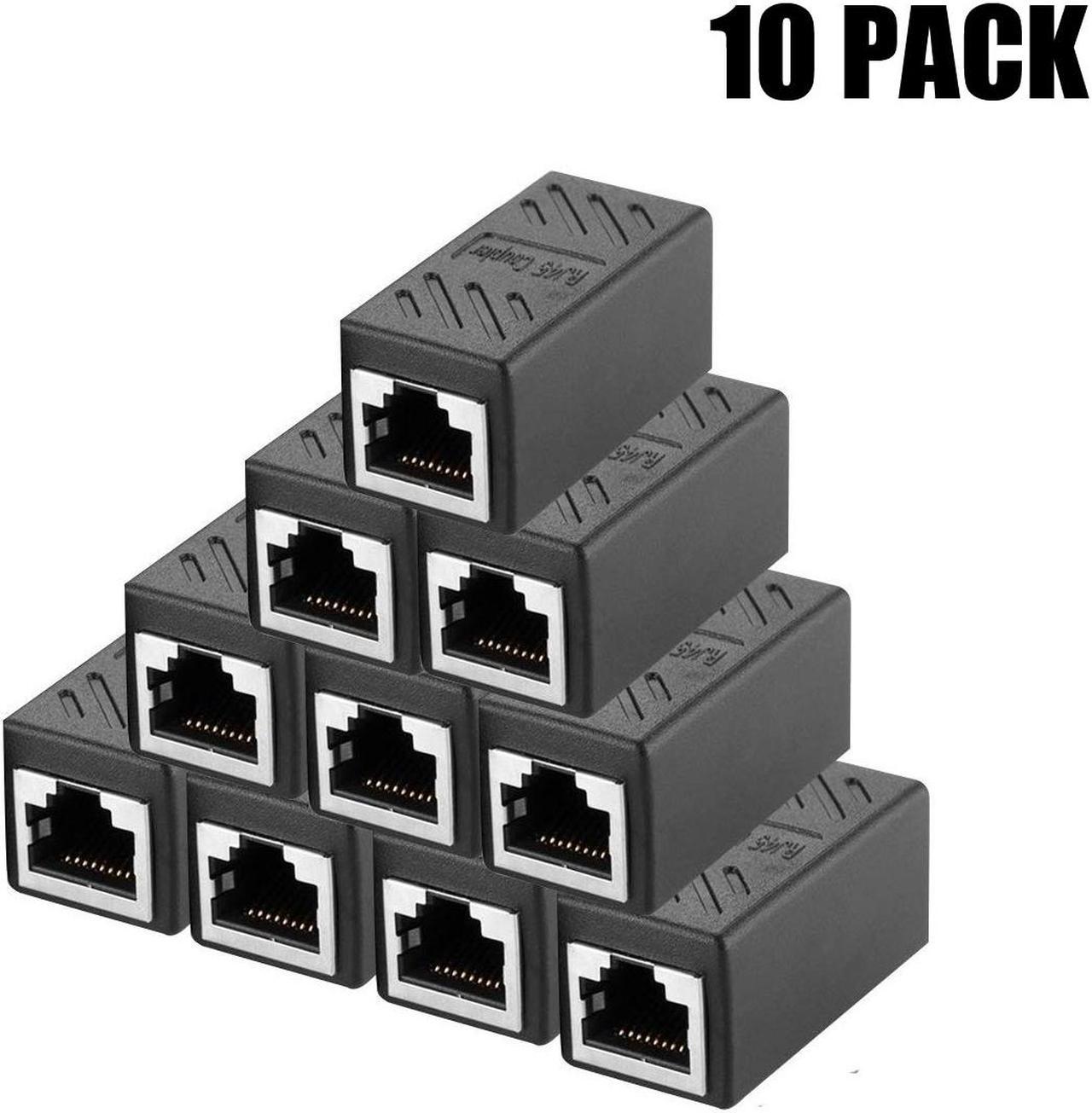 Jansicotek RJ45 Inline Coupler, Cat7 Cat6 Cat5e Ethernet Coupler Female to Female(Black-10 Pack)