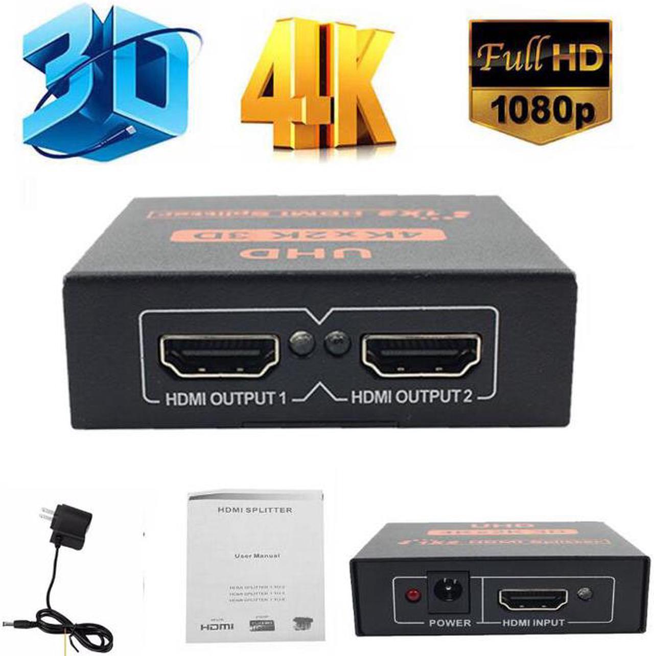 Jansicotek 4K HDMI Splitter 1X2 HDMI Splitter with power supply for HDTV DVD STB PC laptop