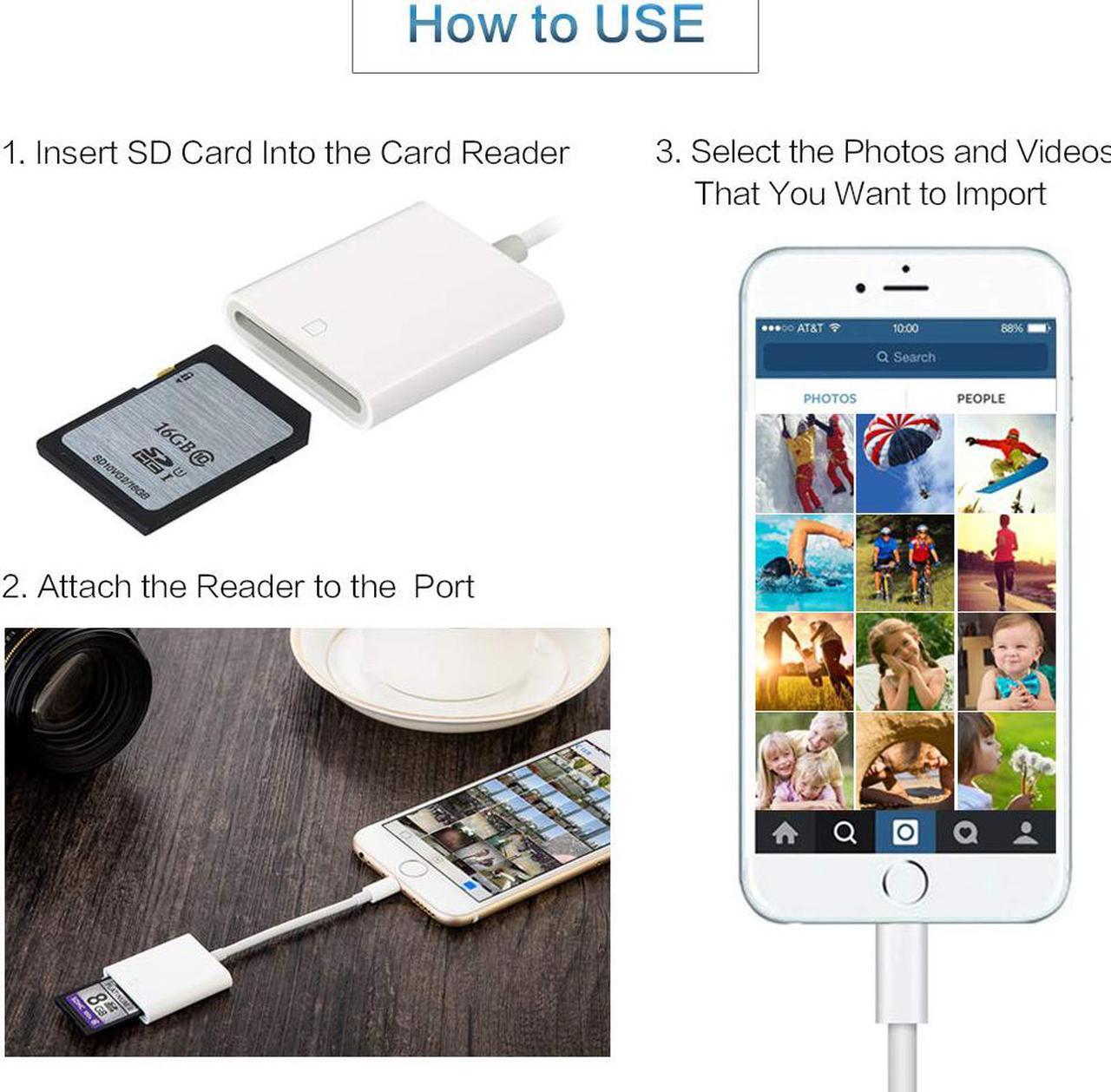 Alt view image 7 of 7 - Jansicotek SD Card Reader, Lightning Adapter for iPhone (Support iOS 9.2 or Later), Trail Game Cameras Viewer for iPhone XS/X/8 Plus/8/7 Plus/7/6s Plus/6s/6 Plus/6/5/5S iPad Mini/Air, No App Required