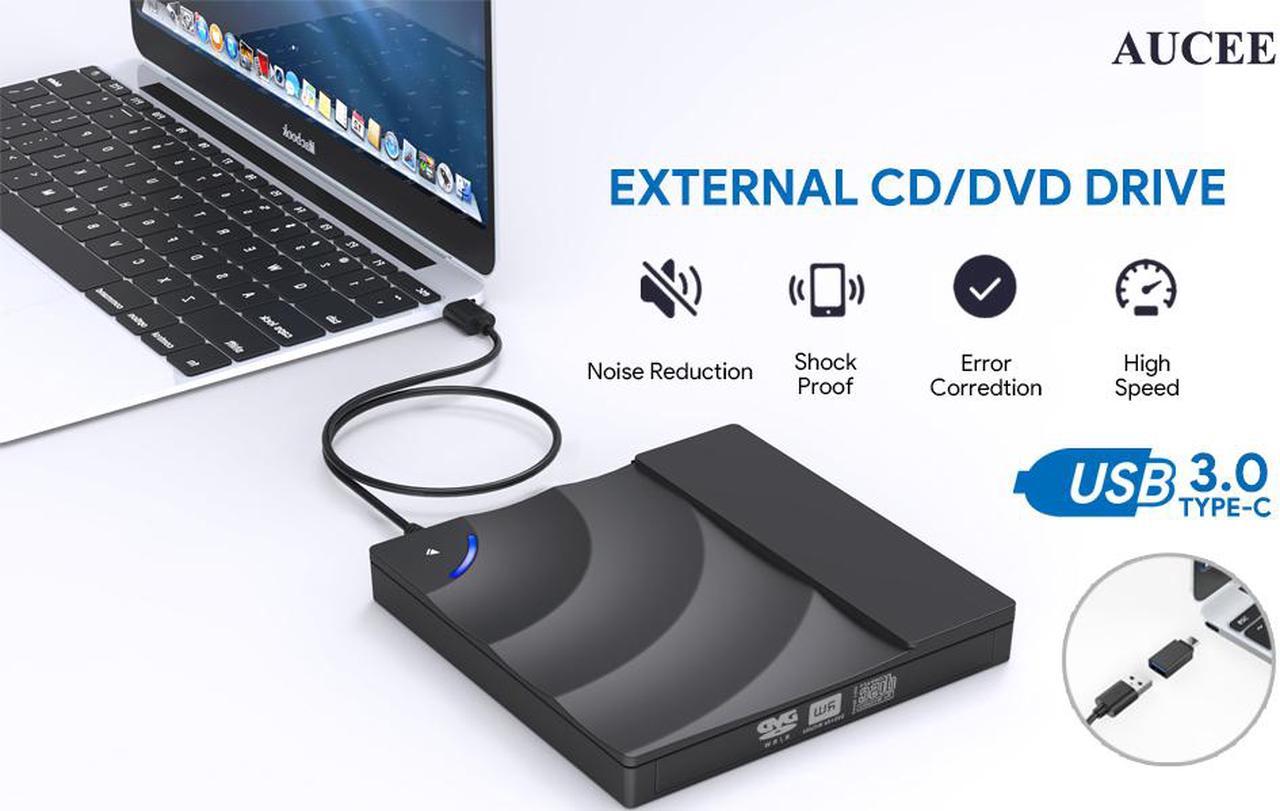 Jansicotek DVD Drive, Kingbox Dual USB-C USB 3.0 Portable CD/DVD Rewriter Burner Optical Drive for Laptop Notebook Desktop PC Computer Windows Linux OS Apple Mac MacBook Pro Air iMac