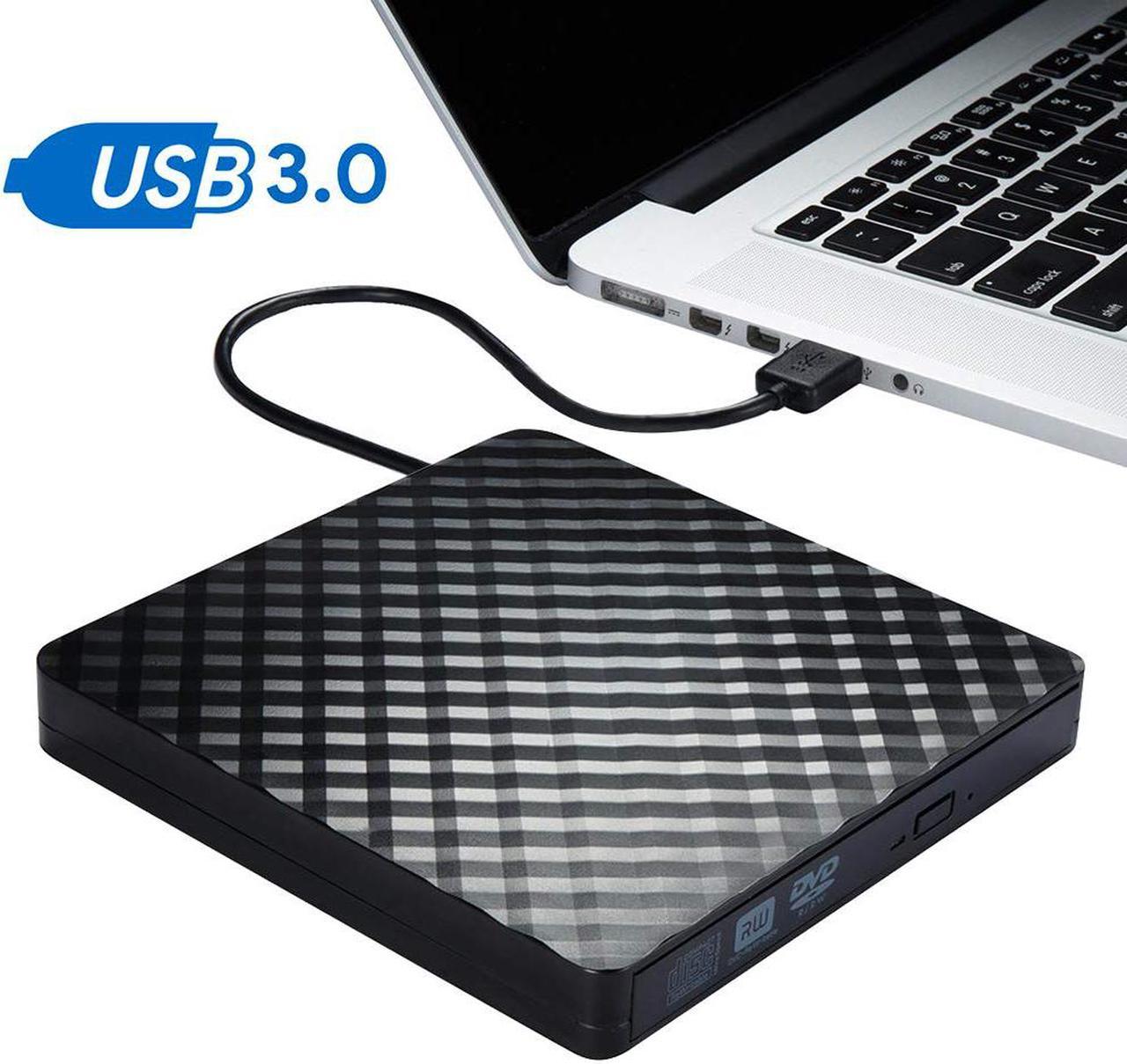 Jansicotek External DVD Drive USB 3.0, Ultra-Slim CD DVD +/-RW Drive, DVD/CD ROM Rewriter Burner Writer for MacBook, Laptop, Notebook, PC Computer -Black