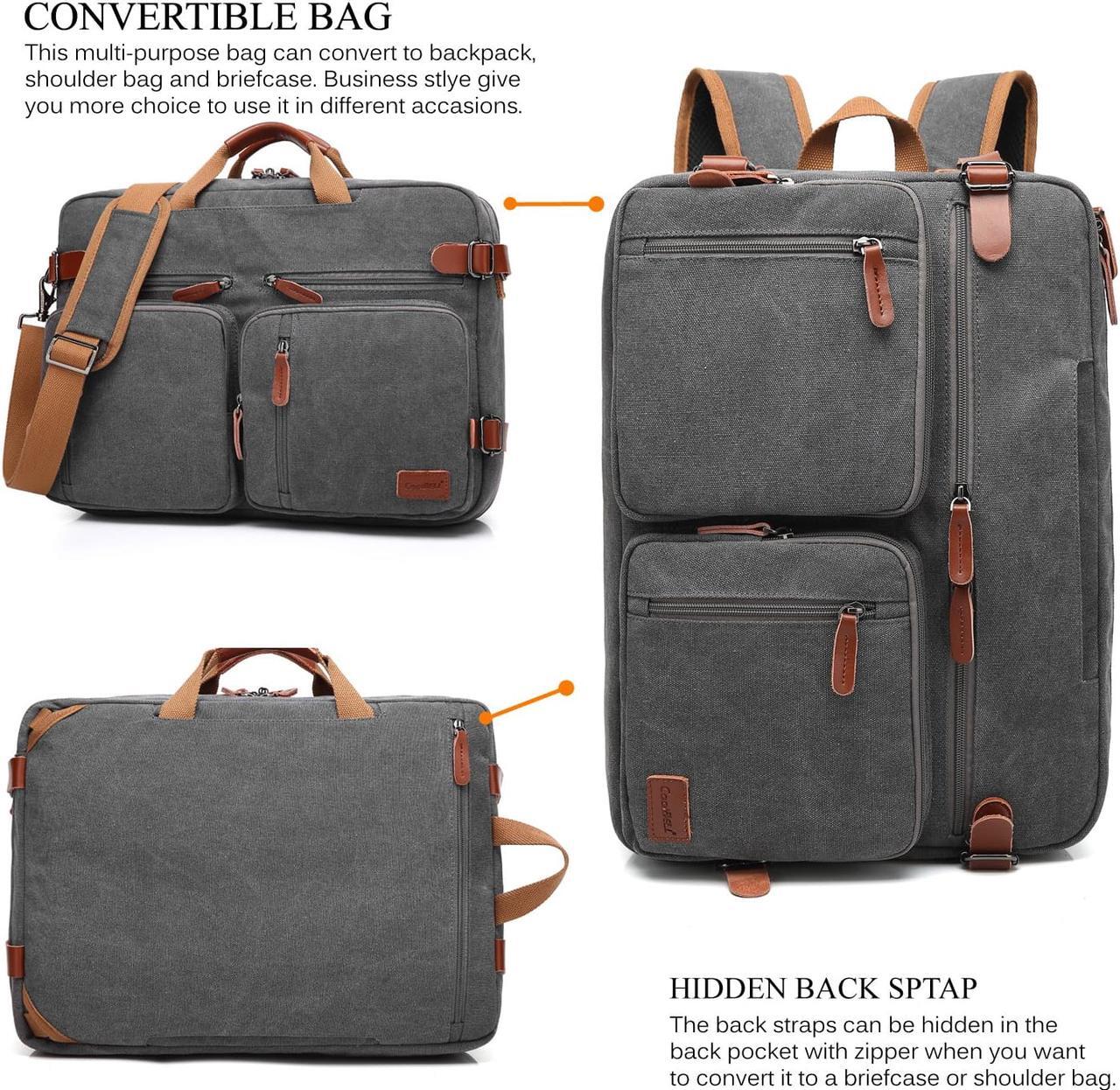 Alt view image 2 of 7 - Jansicotek CB-10001 15.6 Inch Anti-Theft Convertible Laptop Backpack Briefcase, Canvas School Rucksack Water-Resistant Backpack Fits 15.6 Inch Laptop for Men/Women, Canvas Gray