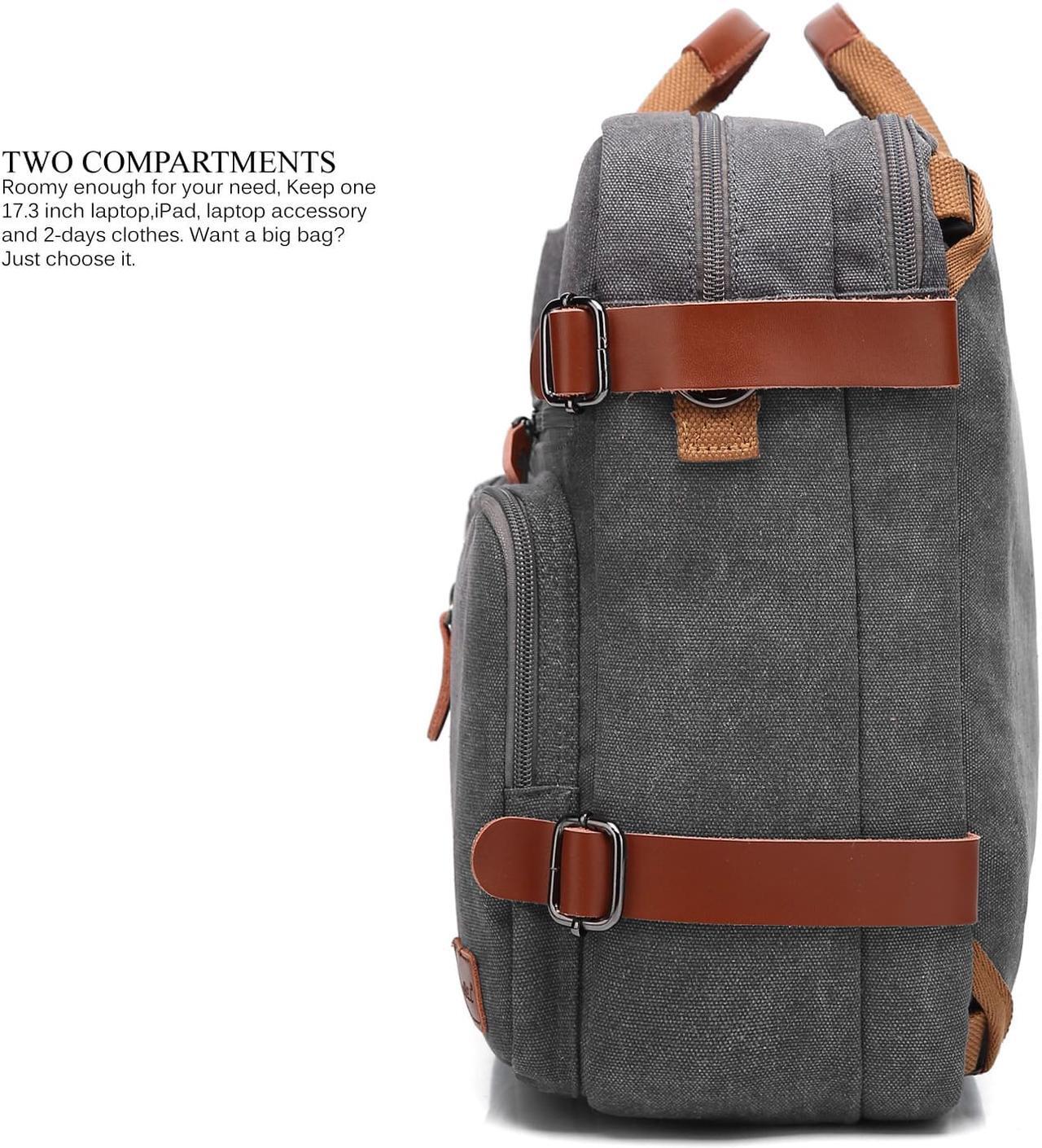 Alt view image 4 of 7 - Jansicotek CB-10001 15.6 Inch Anti-Theft Convertible Laptop Backpack Briefcase, Canvas School Rucksack Water-Resistant Backpack Fits 15.6 Inch Laptop for Men/Women, Canvas Gray