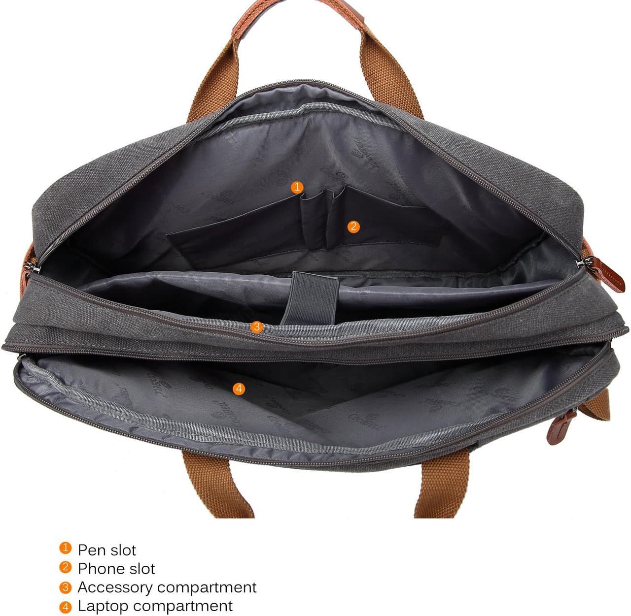 Alt view image 5 of 7 - Jansicotek CB-10001 15.6 Inch Anti-Theft Convertible Laptop Backpack Briefcase, Canvas School Rucksack Water-Resistant Backpack Fits 15.6 Inch Laptop for Men/Women, Canvas Gray