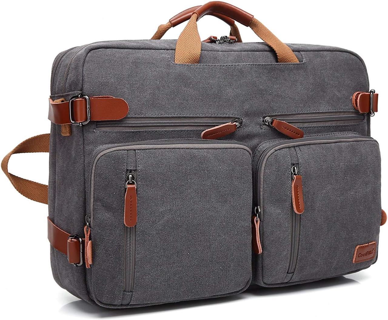 Alt view image 3 of 7 - Jansicotek CB-10001 15.6 Inch Anti-Theft Convertible Laptop Backpack Briefcase, Canvas School Rucksack Water-Resistant Backpack Fits 15.6 Inch Laptop for Men/Women, Canvas Gray