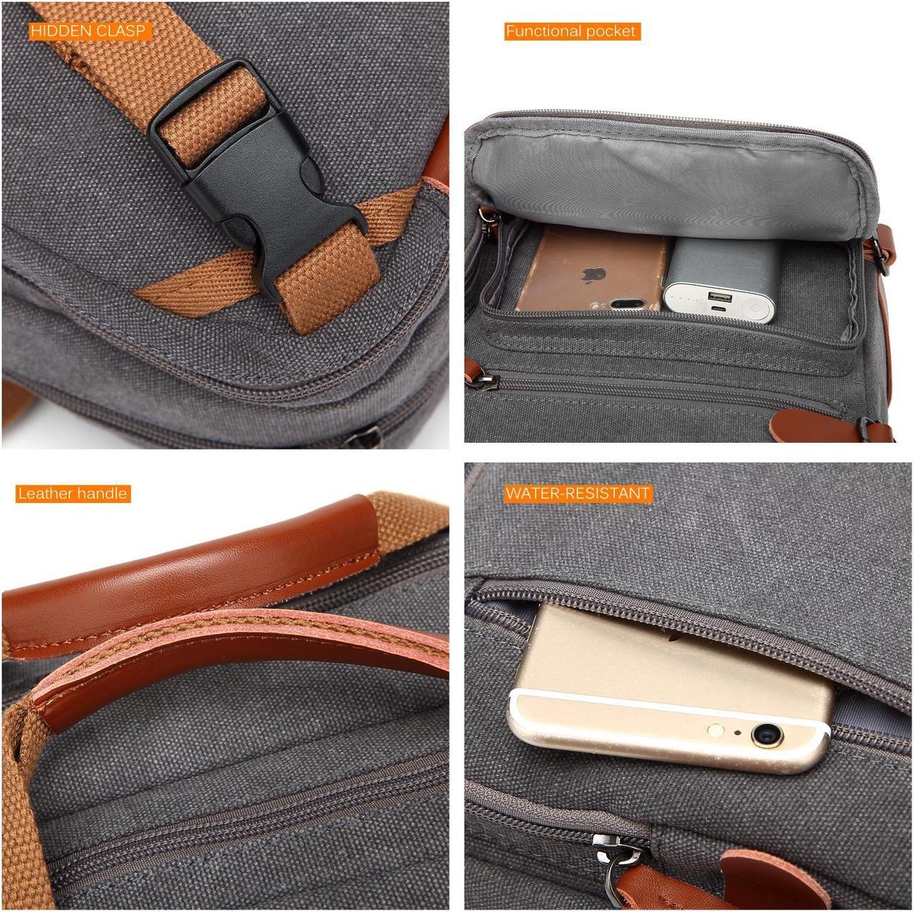 Alt view image 7 of 7 - Jansicotek CB-10001 15.6 Inch Anti-Theft Convertible Laptop Backpack Briefcase, Canvas School Rucksack Water-Resistant Backpack Fits 15.6 Inch Laptop for Men/Women, Canvas Gray