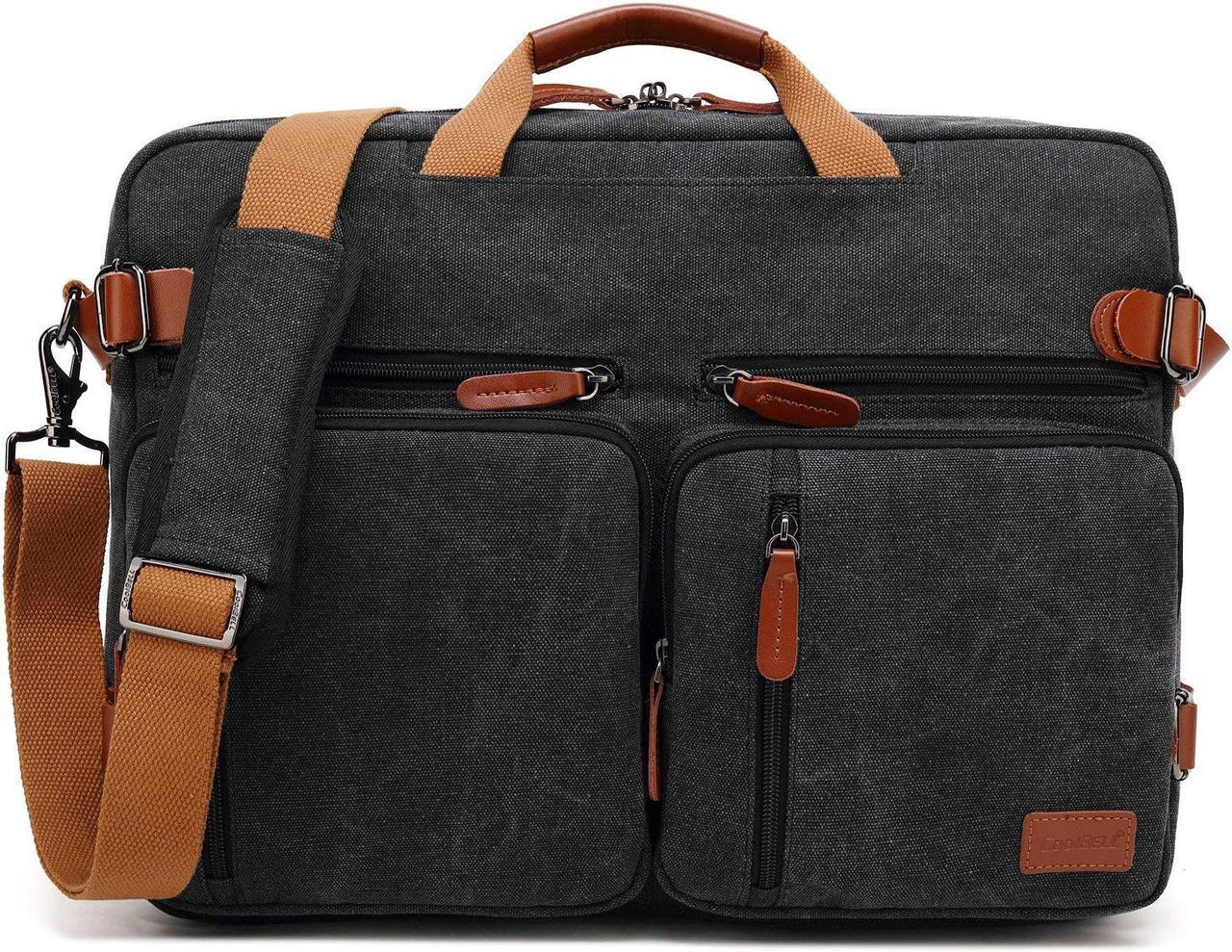Main image of Jansicotek Large Messenger Bag 17.3 inch Laptop Backpack School College Convertible Backpack Multifunction Business Briefcase Shoulder Bag Leisure Handbag Travel Canvas Rucksack (Canvas Black)
