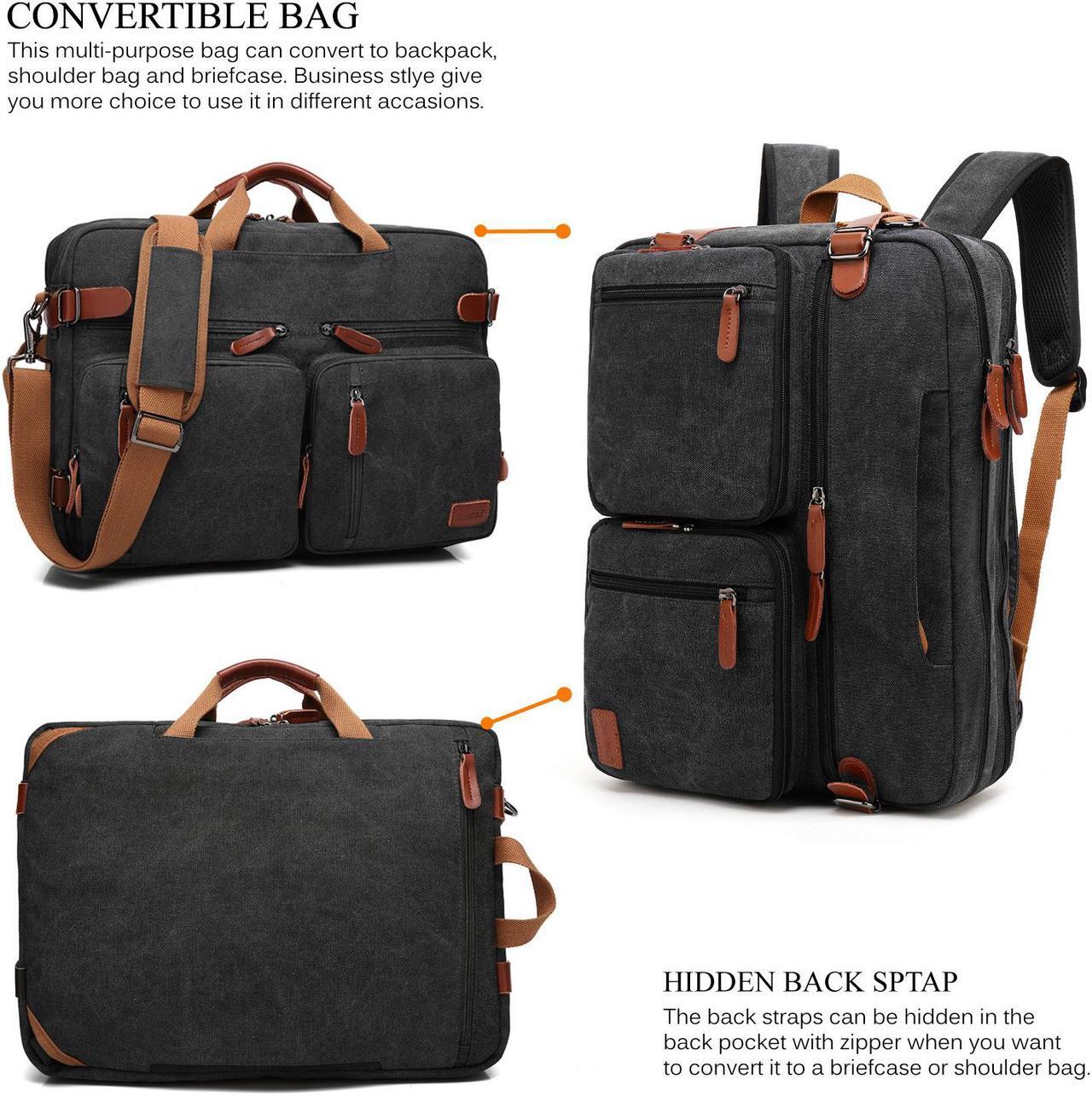 Alt view image 2 of 7 - Jansicotek Large Messenger Bag 17.3 inch Laptop Backpack School College Convertible Backpack Multifunction Business Briefcase Shoulder Bag Leisure Handbag Travel Canvas Rucksack (Canvas Black)