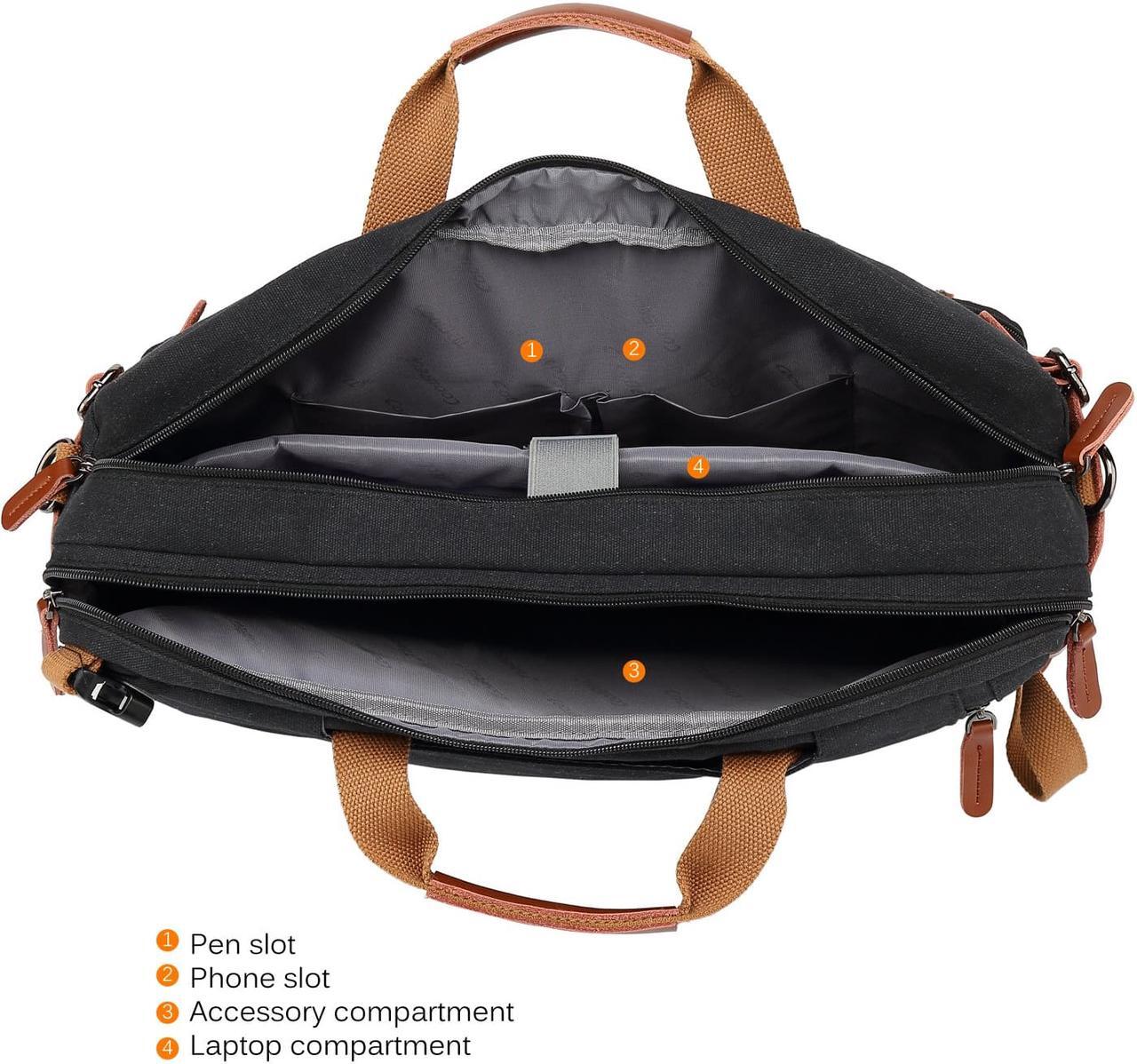 Alt view image 5 of 7 - Jansicotek Large Messenger Bag 17.3 inch Laptop Backpack School College Convertible Backpack Multifunction Business Briefcase Shoulder Bag Leisure Handbag Travel Canvas Rucksack (Canvas Black)