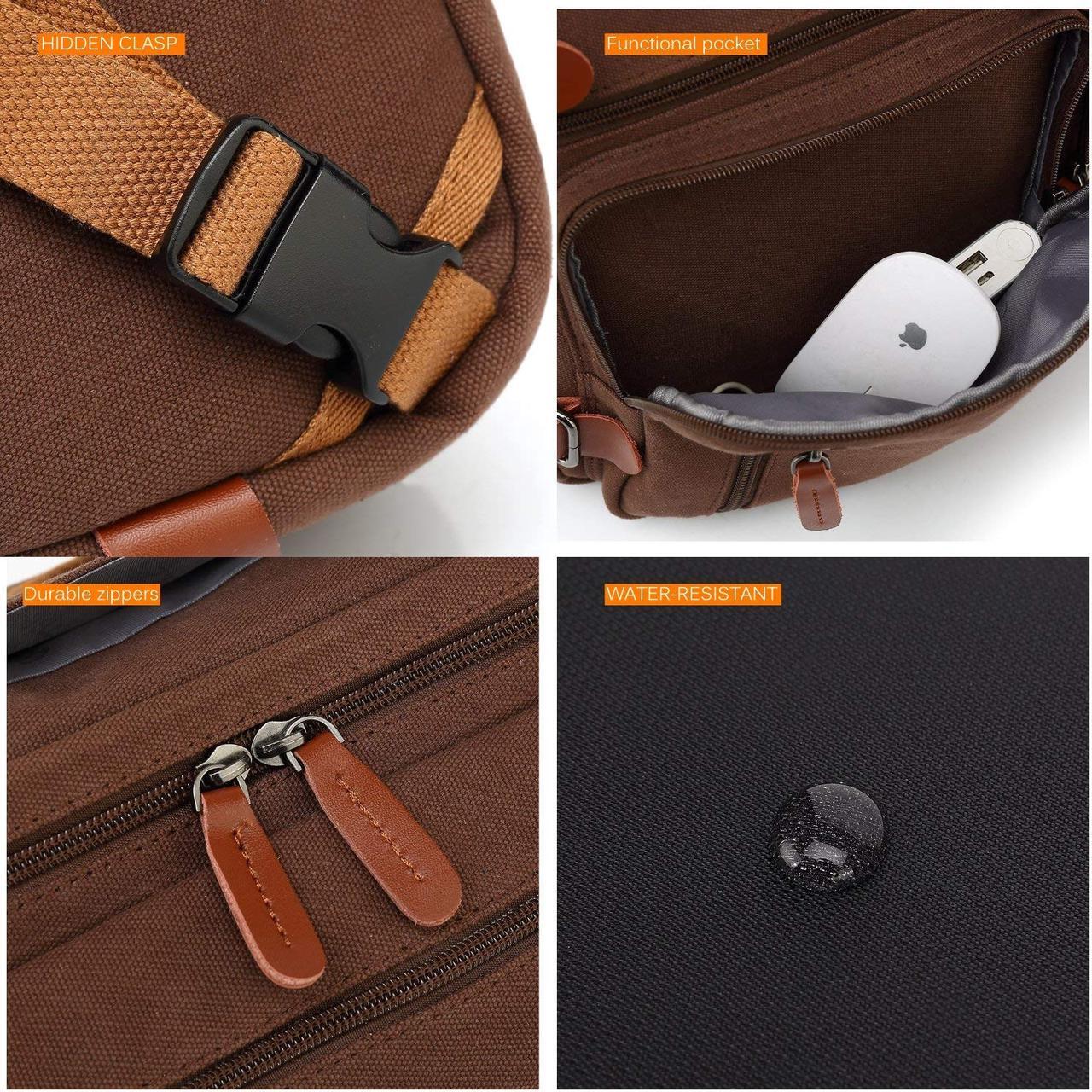 Alt view image 7 of 7 - Jansicotek Large Messenger Bag 17.3 inch Laptop Backpack School College Convertible Backpack Multifunction Business Briefcase Shoulder Bag Leisure Handbag Travel Canvas Rucksack (Canvas Black)