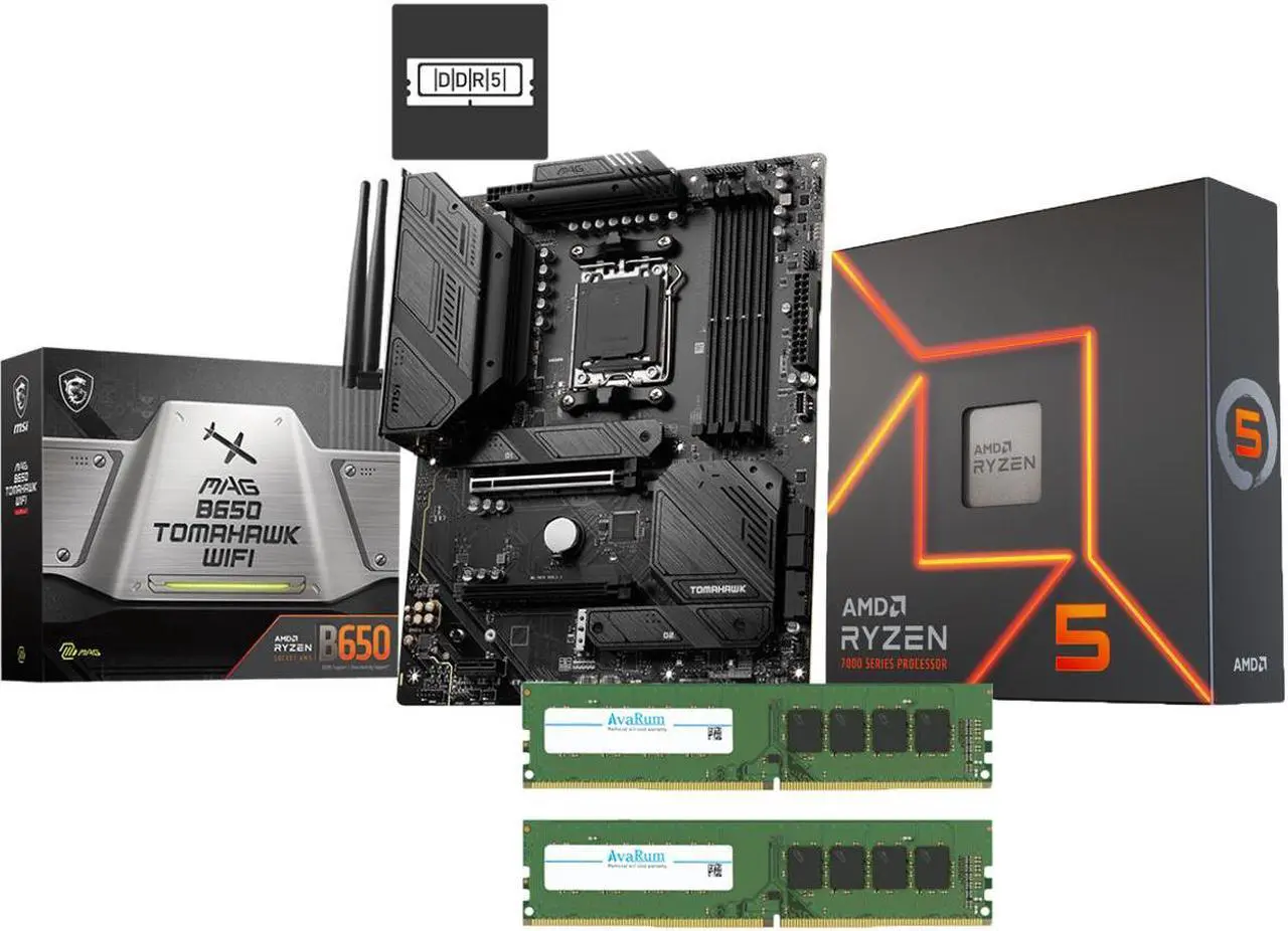 Main image of Avarum 16GB DDR5 5200 (PC5 41600) MAG B650 TOMAHAWK WIFI AM5 AMD B650 SATA 6Gb/s DDR5 Ryzen 7000 ATX Motherboard Ryzen 5 7600 - Ryzen 5 7000 Series 6-Core 3.8 GHz Socket AM5 65W AMD Radeon Graphics Pr