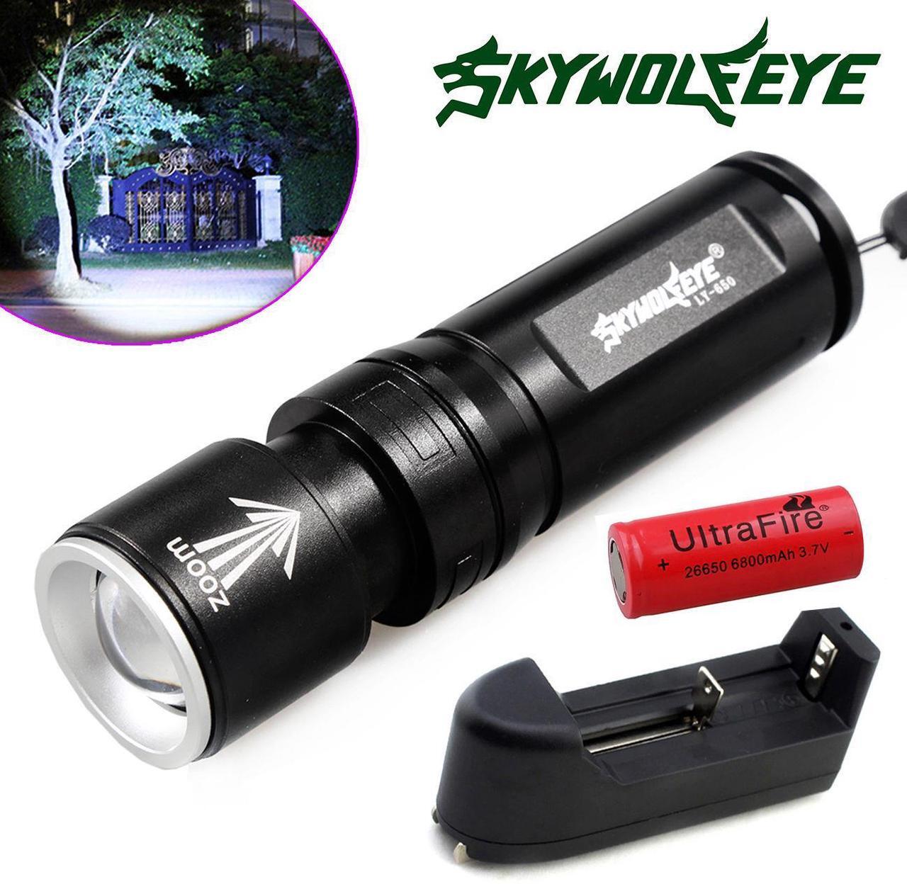 Main image of Skywolfeye 12000LM XML-T6 Cree Led Adjustable Rotary 18650/26650 Led Flashlight