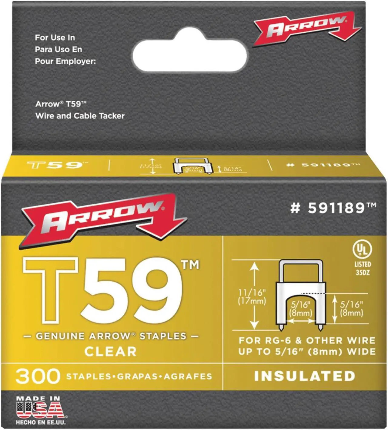 Alt view image 7 of 14 - Arrow Fastener 591168 5/16" x 5/16" Clear T59 Insulated Staples for RG59 Quad & RG6
