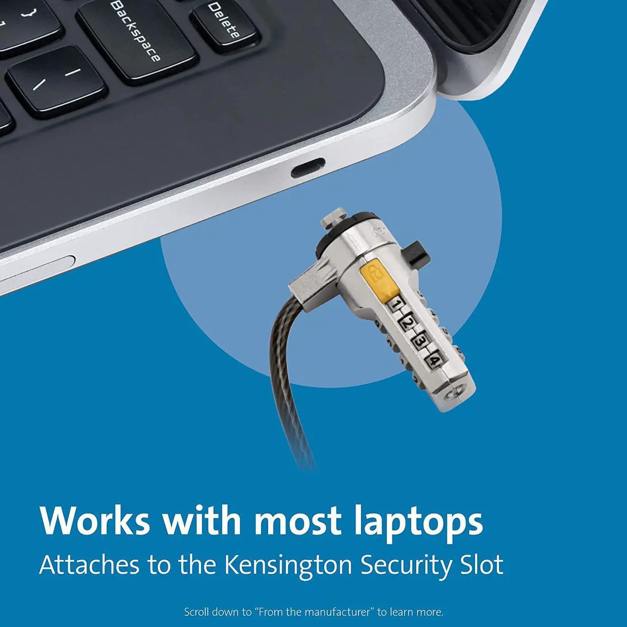 Alt view image 4 of 5 - Kensington Combination Cable Lock for Laptops and Other Devices (K64673AM),Black