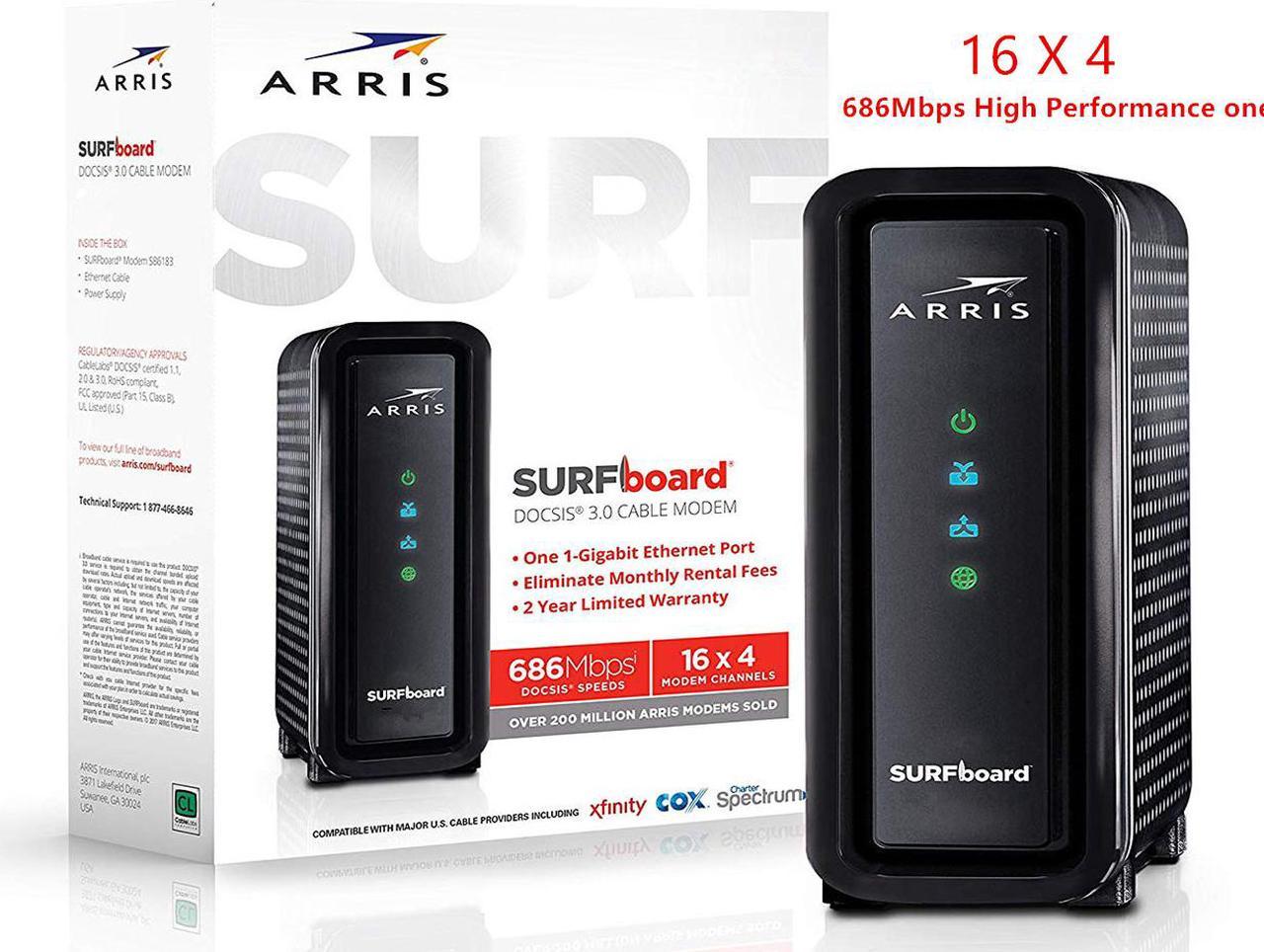 USB 3.0 Cable Modem, ARRIS Surfboard (16x4) DOCSIS 3.0 Cable Modem, 686 Mbps Max Speed, Certified for Comcast Xfinity, Spectrum, Cox, Cablevision & More, Gigabit Ethernet port, Supports IPv4 and IPv6