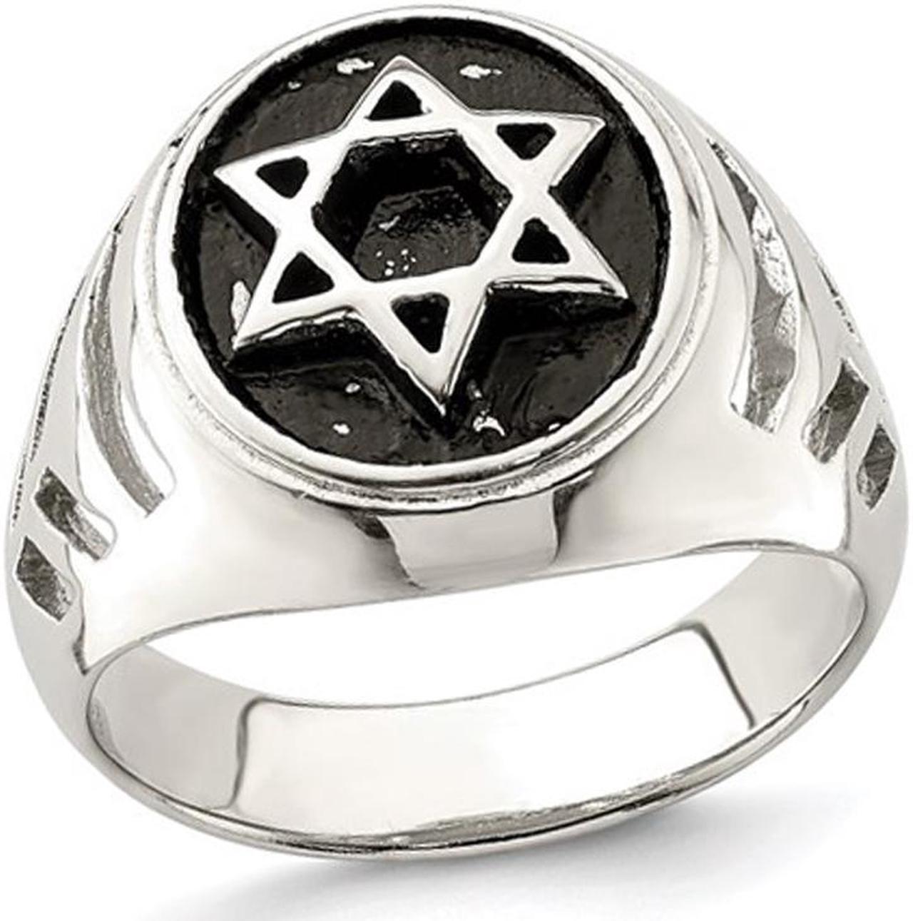 Mens Star of David Antiqued Sterling Silver Ring