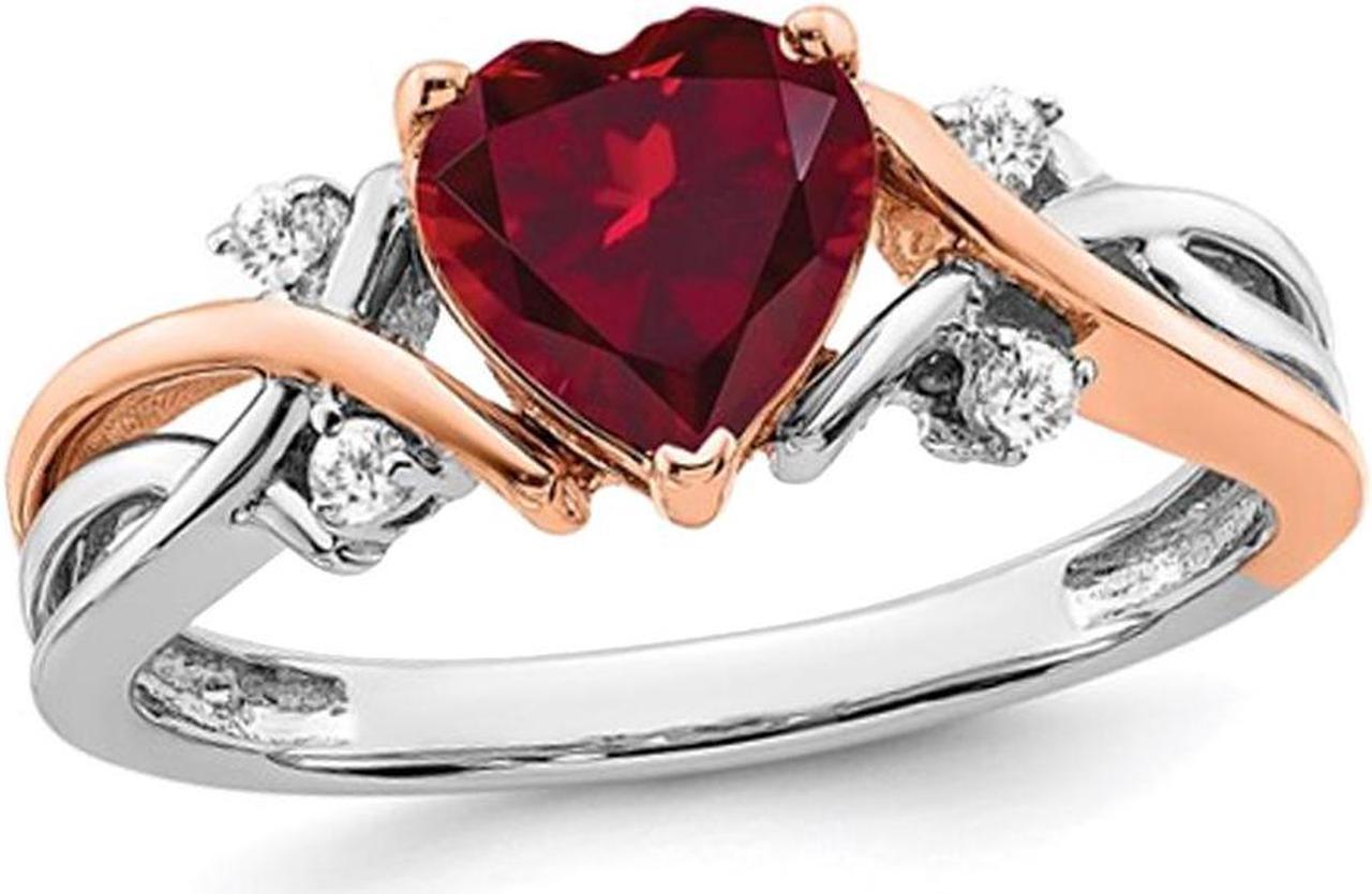 1.12 Carat (ctw) Lab Created Heart Ruby Ring in 14K White and Rose Pink  Gold